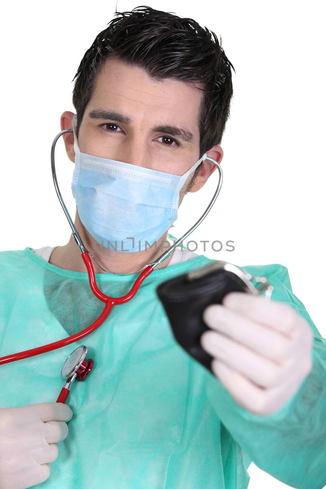 Doctor holding money purse by phovoir