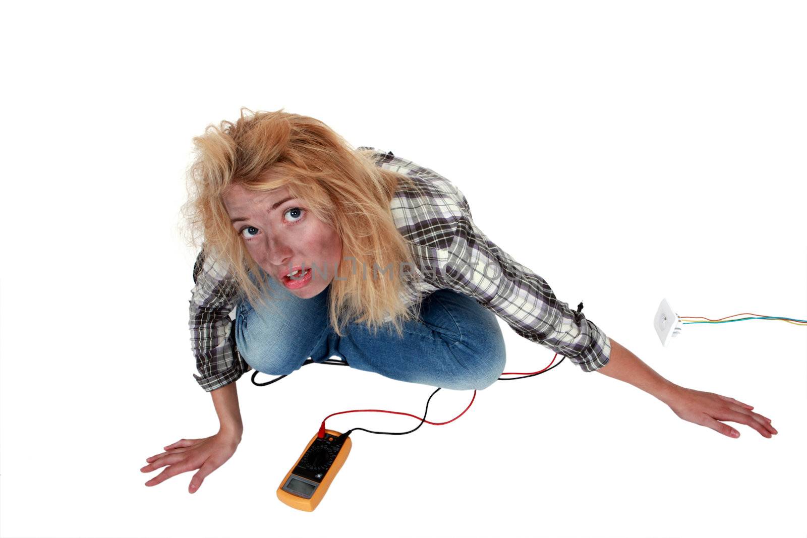 Woman having had an electric shock