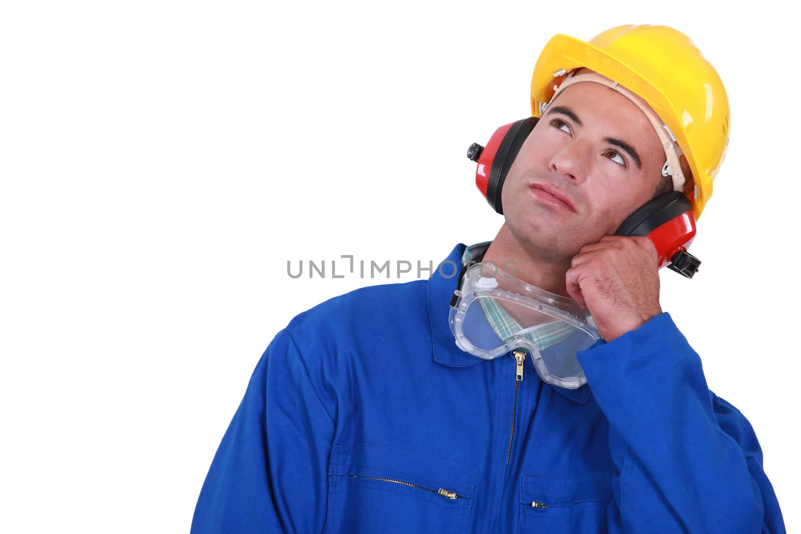 Thoughtful construction worker by phovoir