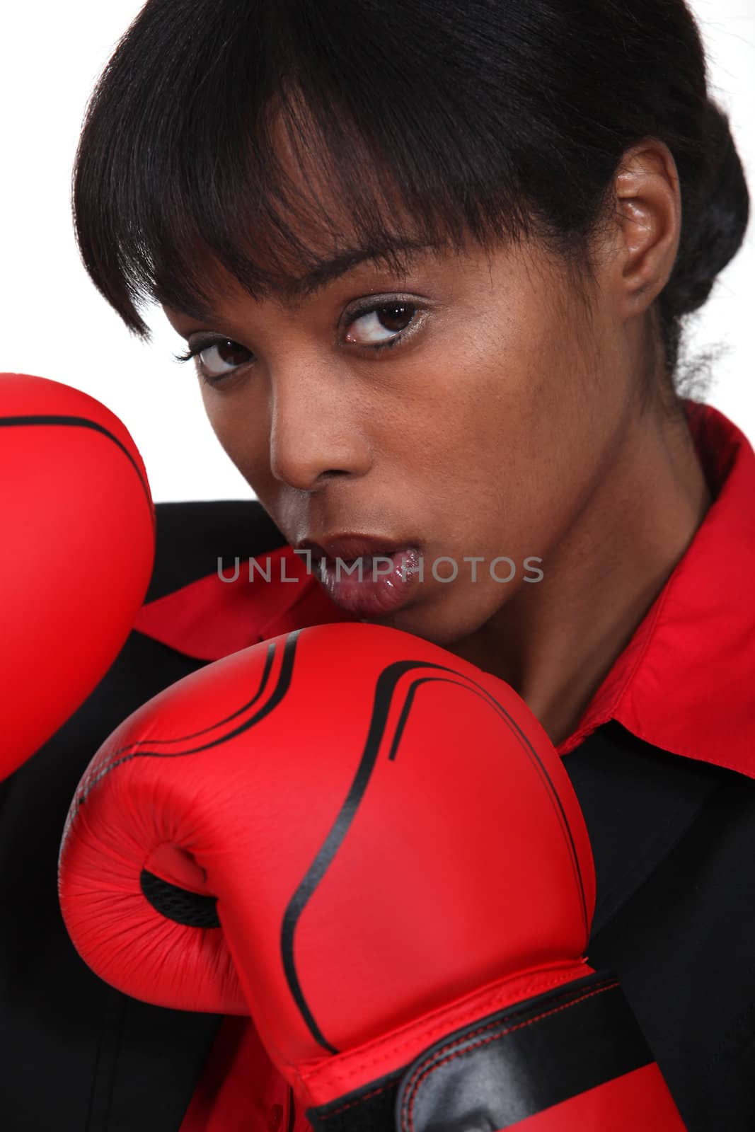 black woman with boxing gloves by phovoir
