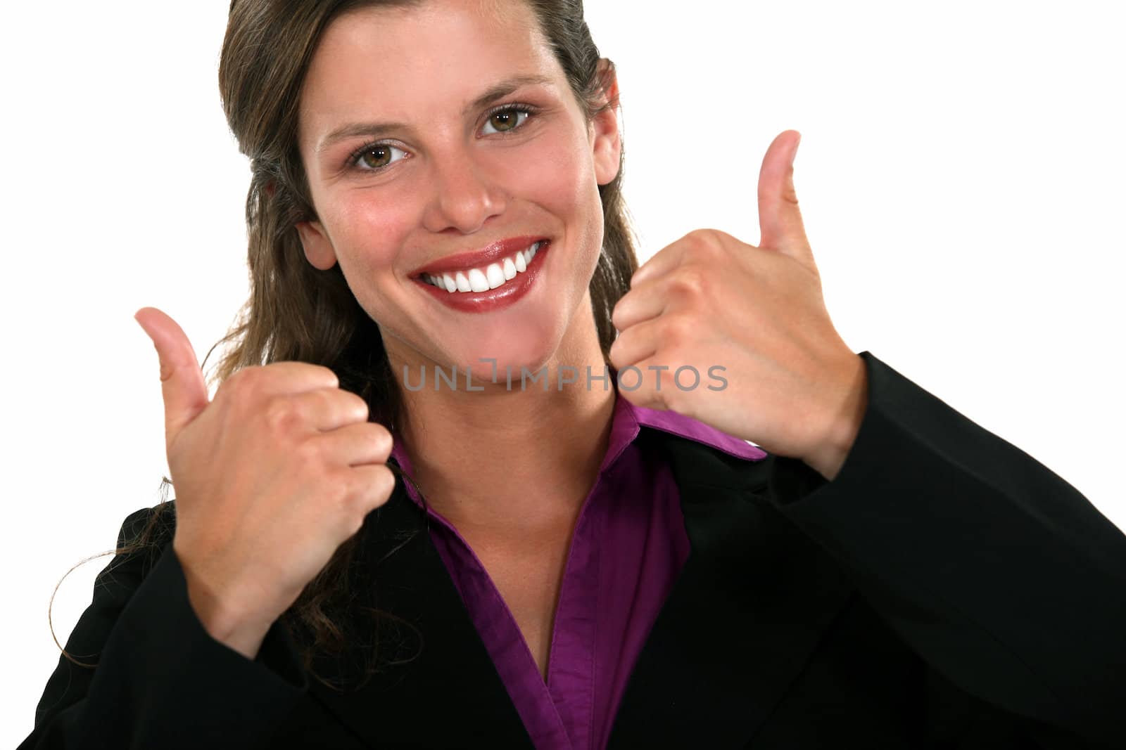 Thumbs up from a businesswoman by phovoir