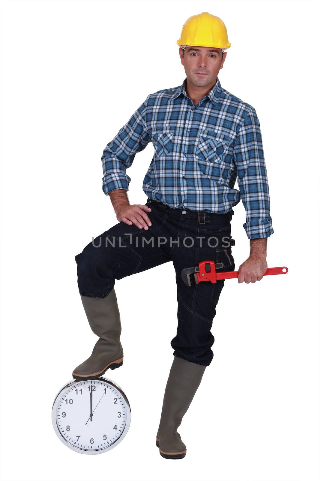Construction worker with a clock by phovoir