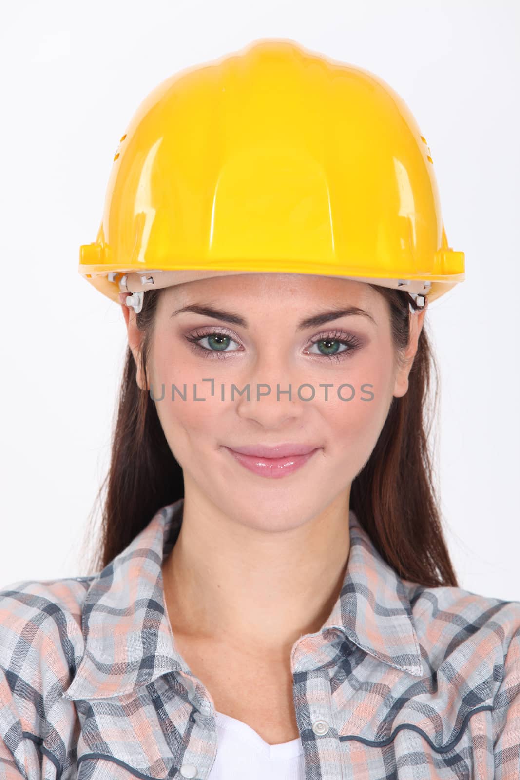 Woman in a hardhat by phovoir