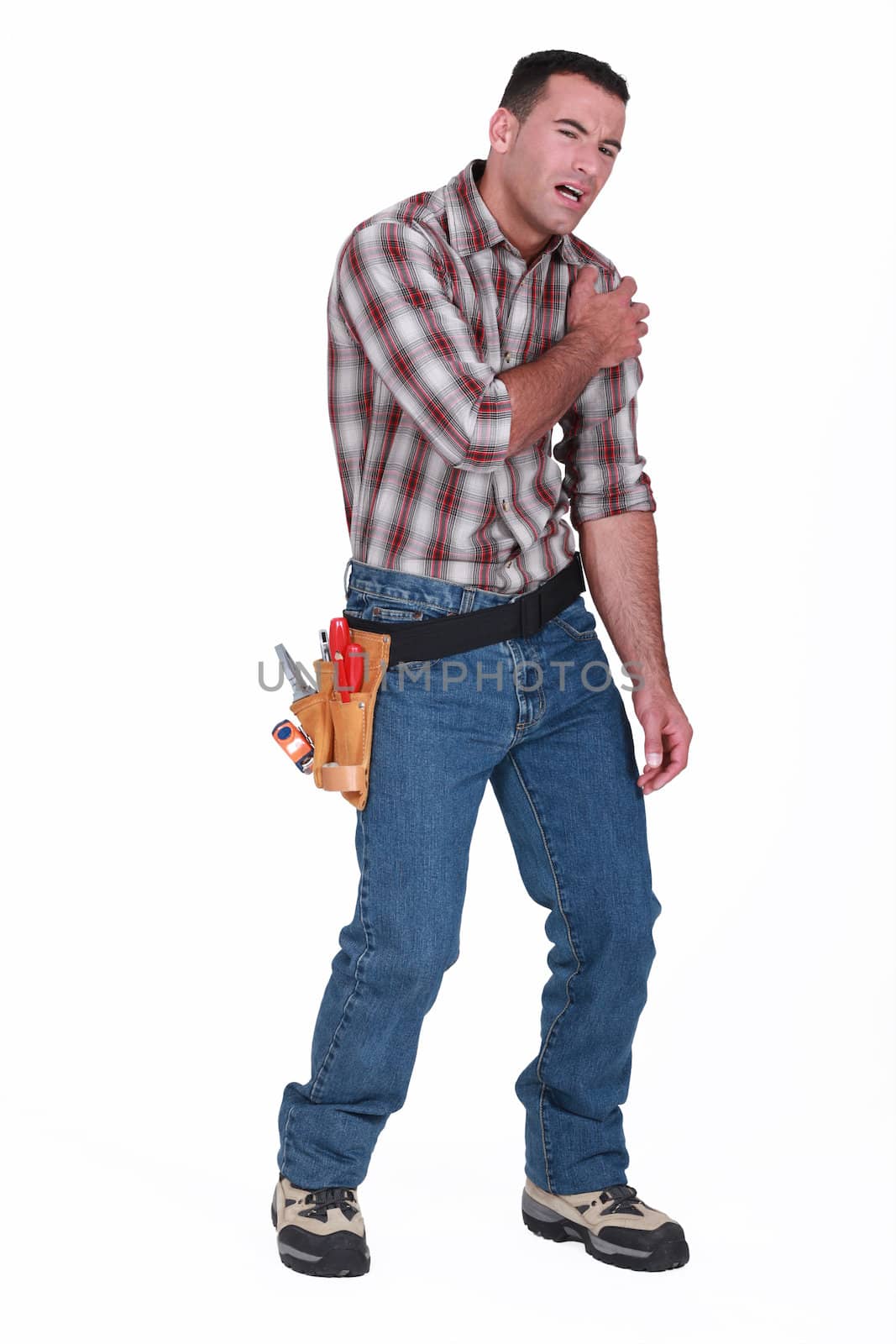 injured laborer, on white background by phovoir