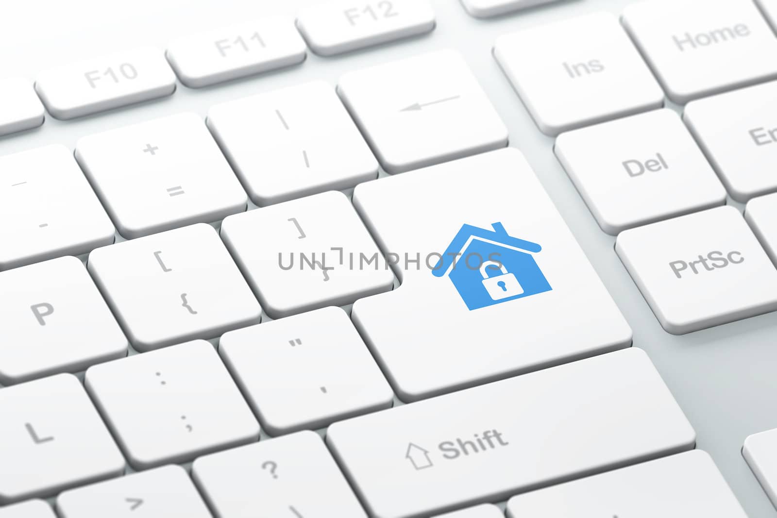 Privacy concept: enter button with Home on computer keyboard, 3d render, selected focus