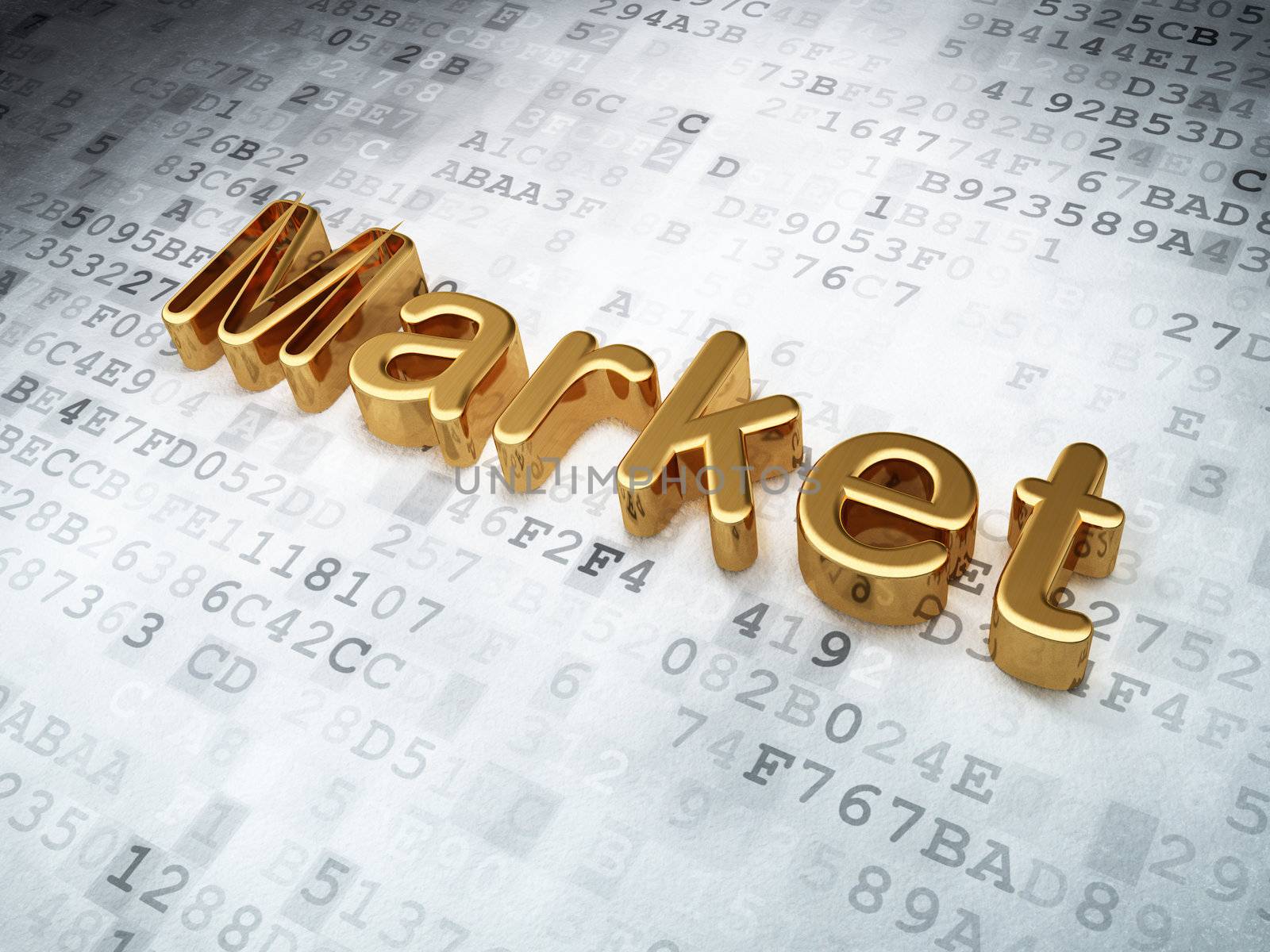 Finance concept: Golden Market on digital background, 3d render