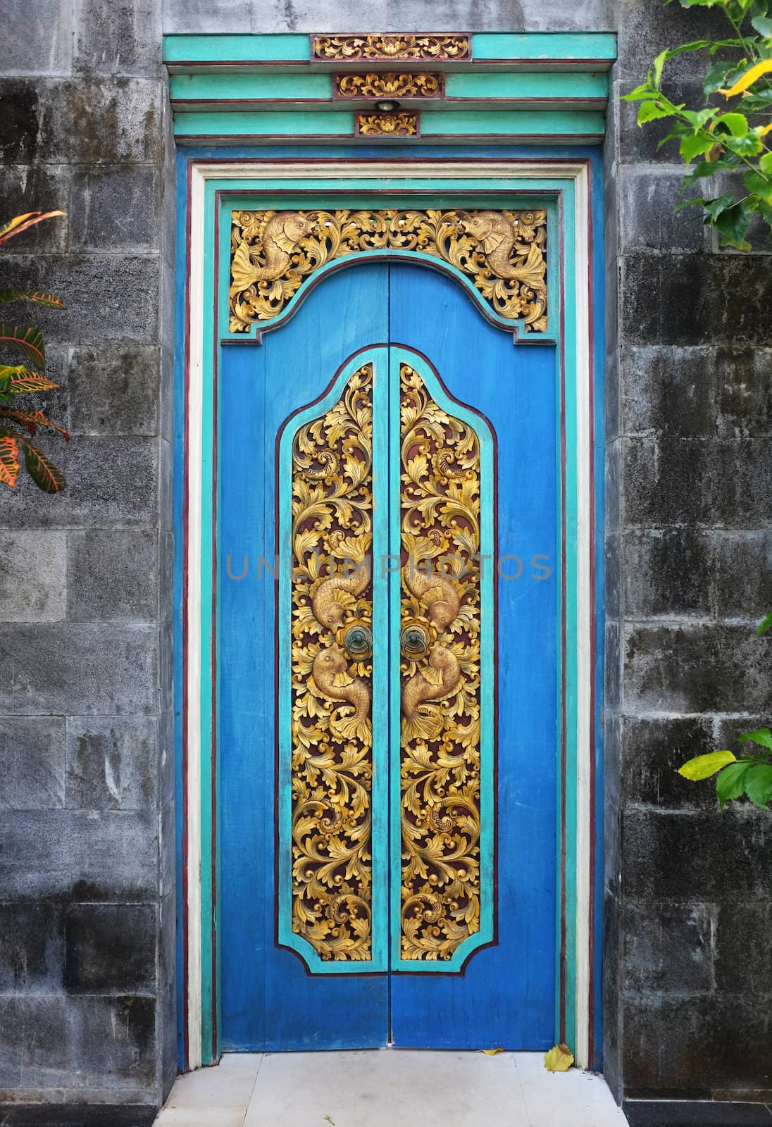 Typical wood carving doors in Bali