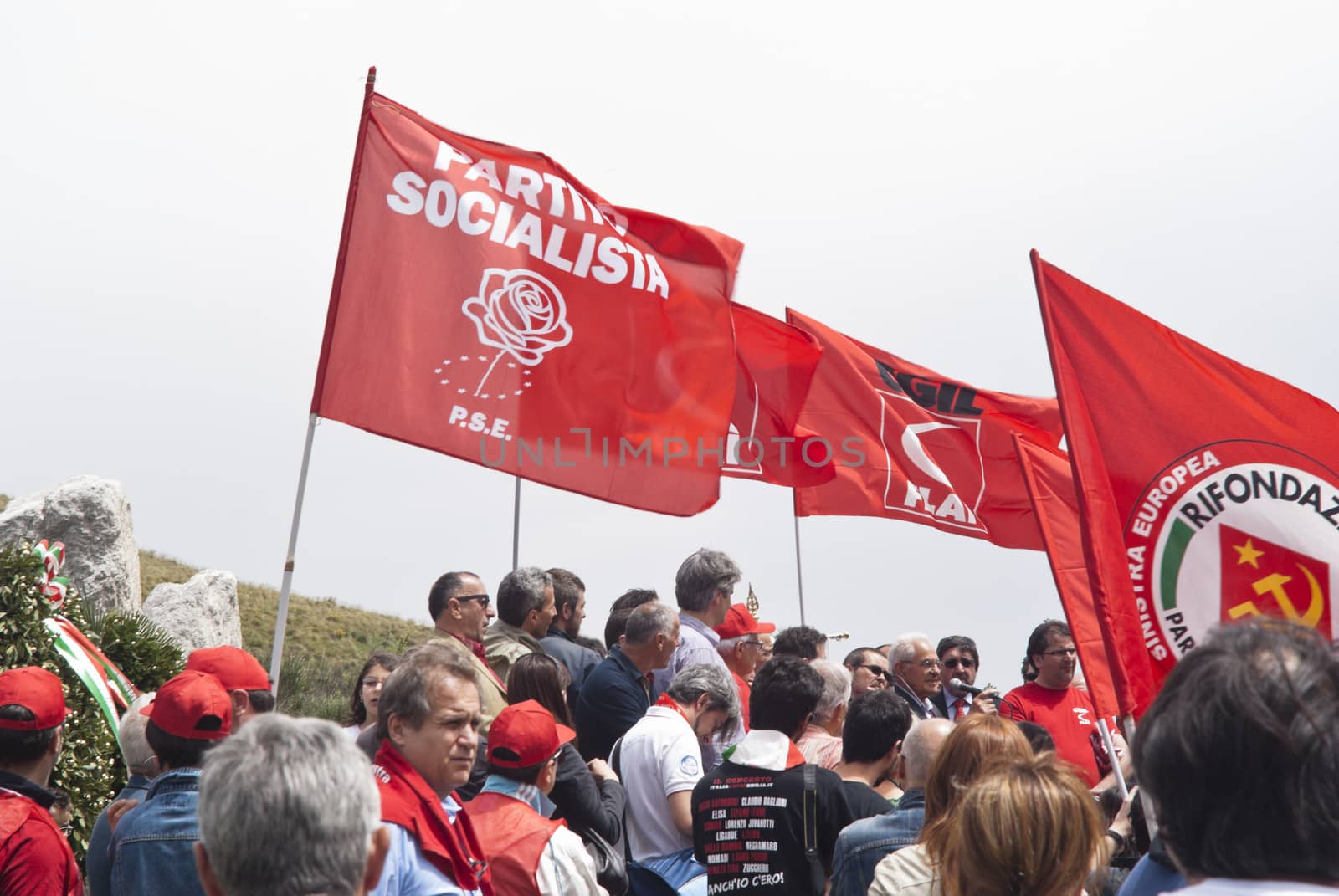 PIANA DEGLI ALBANESI - MAY 01: march that from Piana degli Albanesi will end at Portella della Ginestra, site of the massacre of farm laborers and workers, in Piana degli albanesi, Sicily, Italy on May 01, 2013