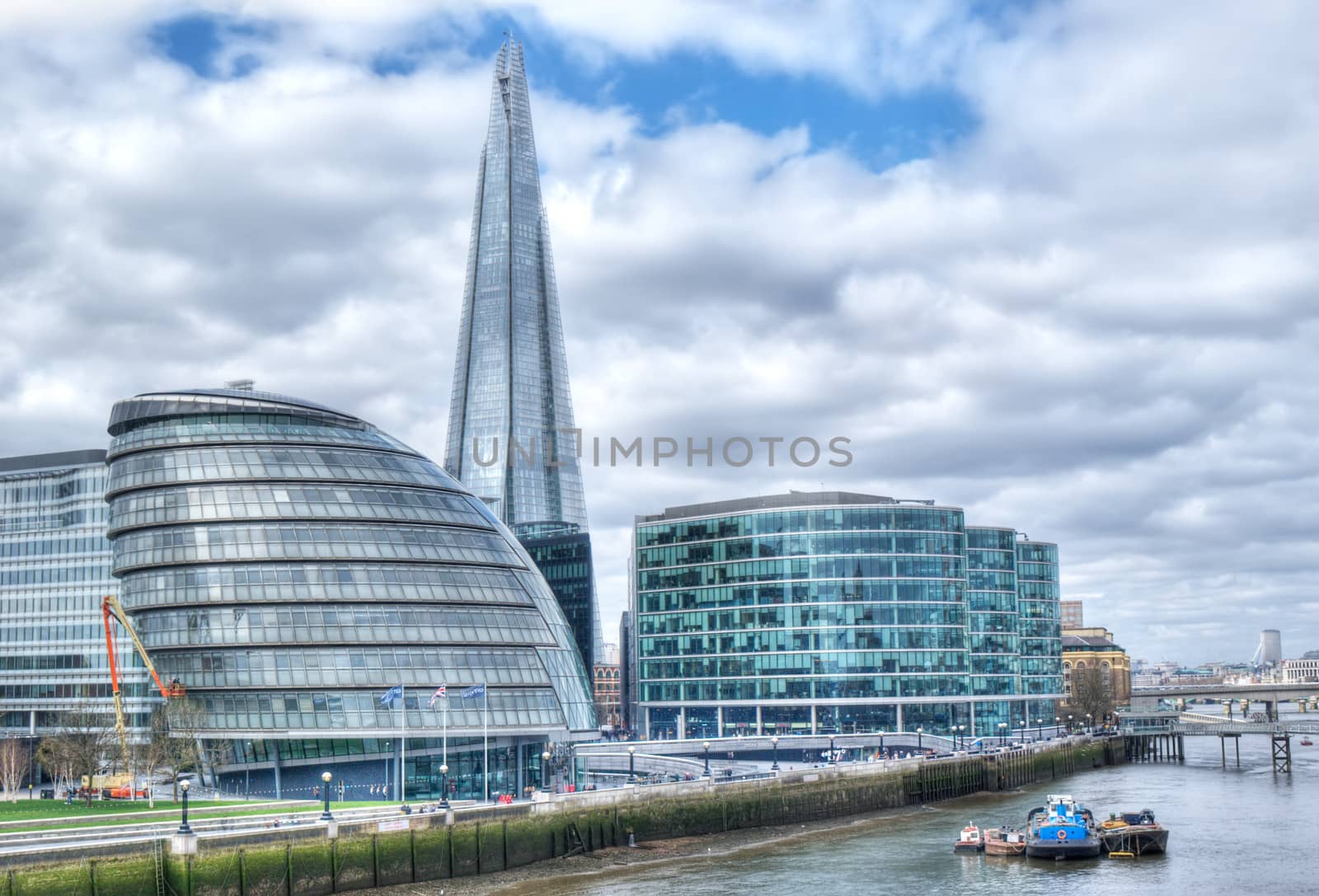 London Cityscape, including City Hall, seen from Tower Bridge, LONDON, England, UK