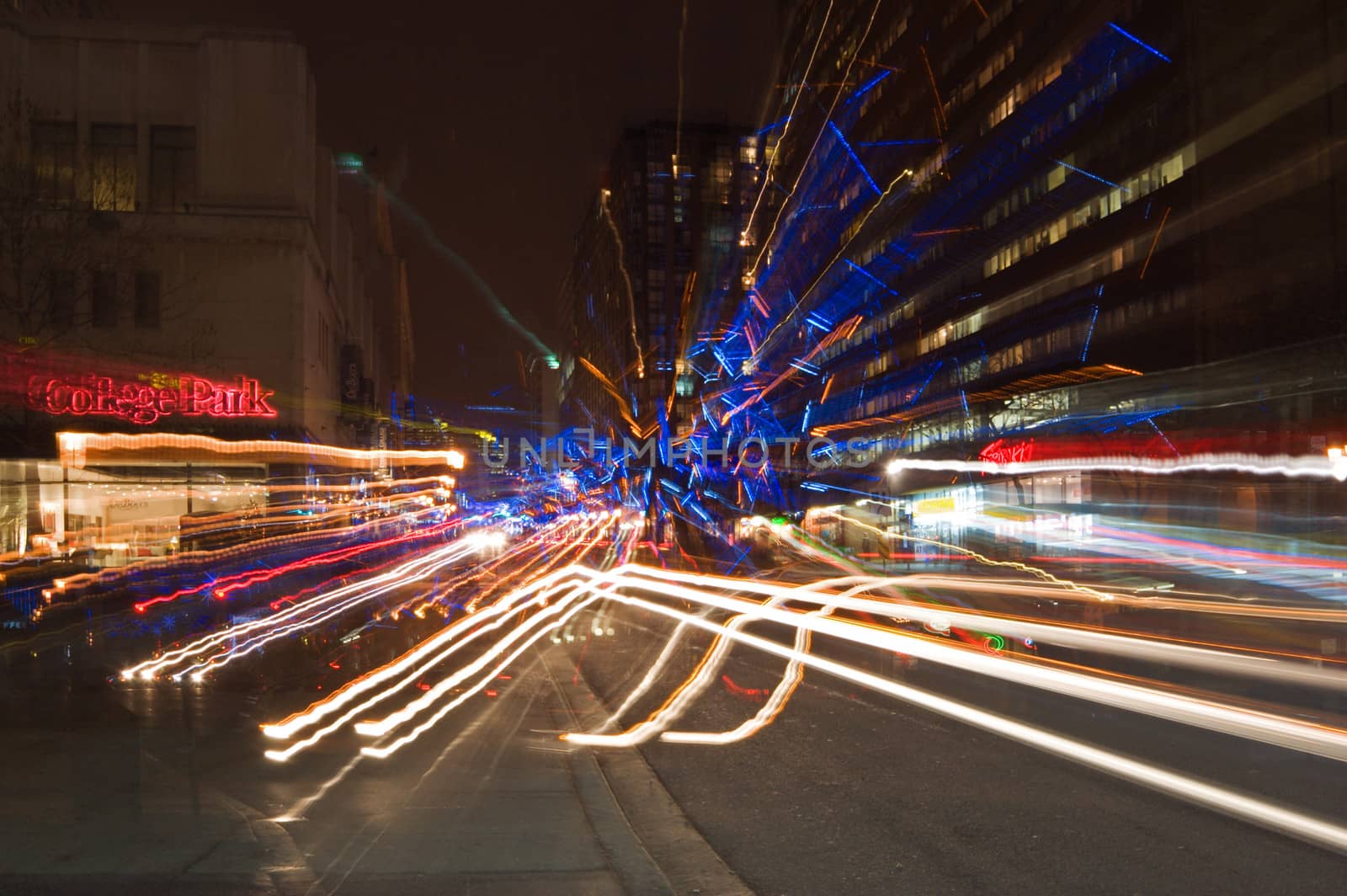 View of night streets of Toronto