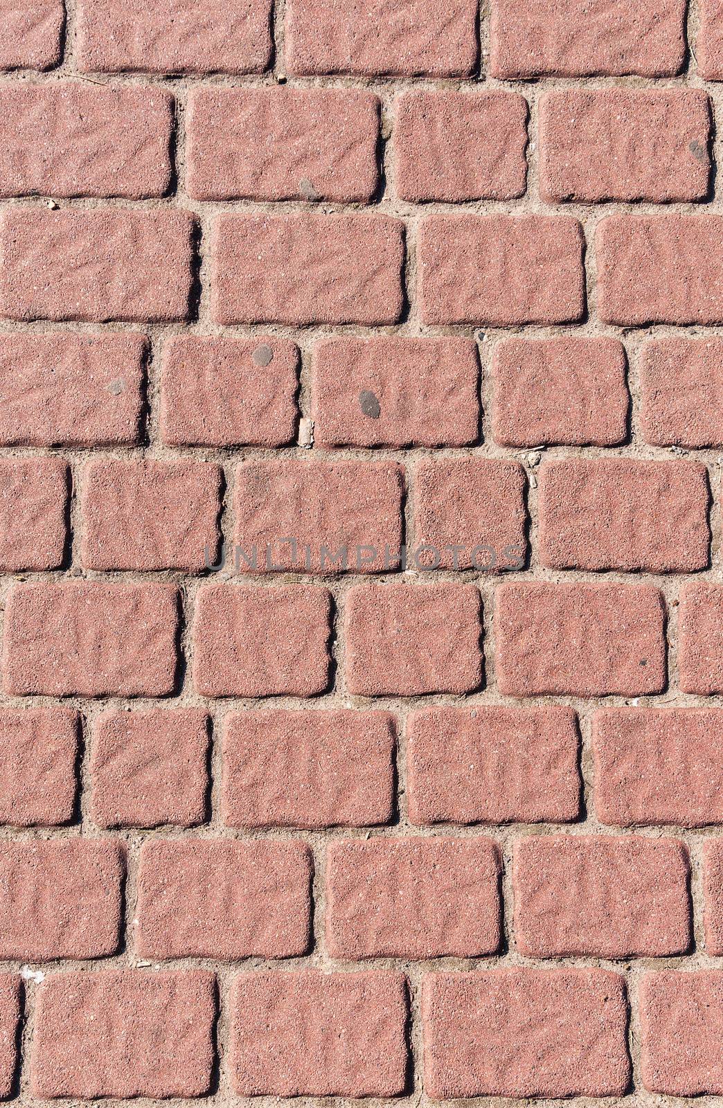 Red sett bricks, texture or background, pavement.