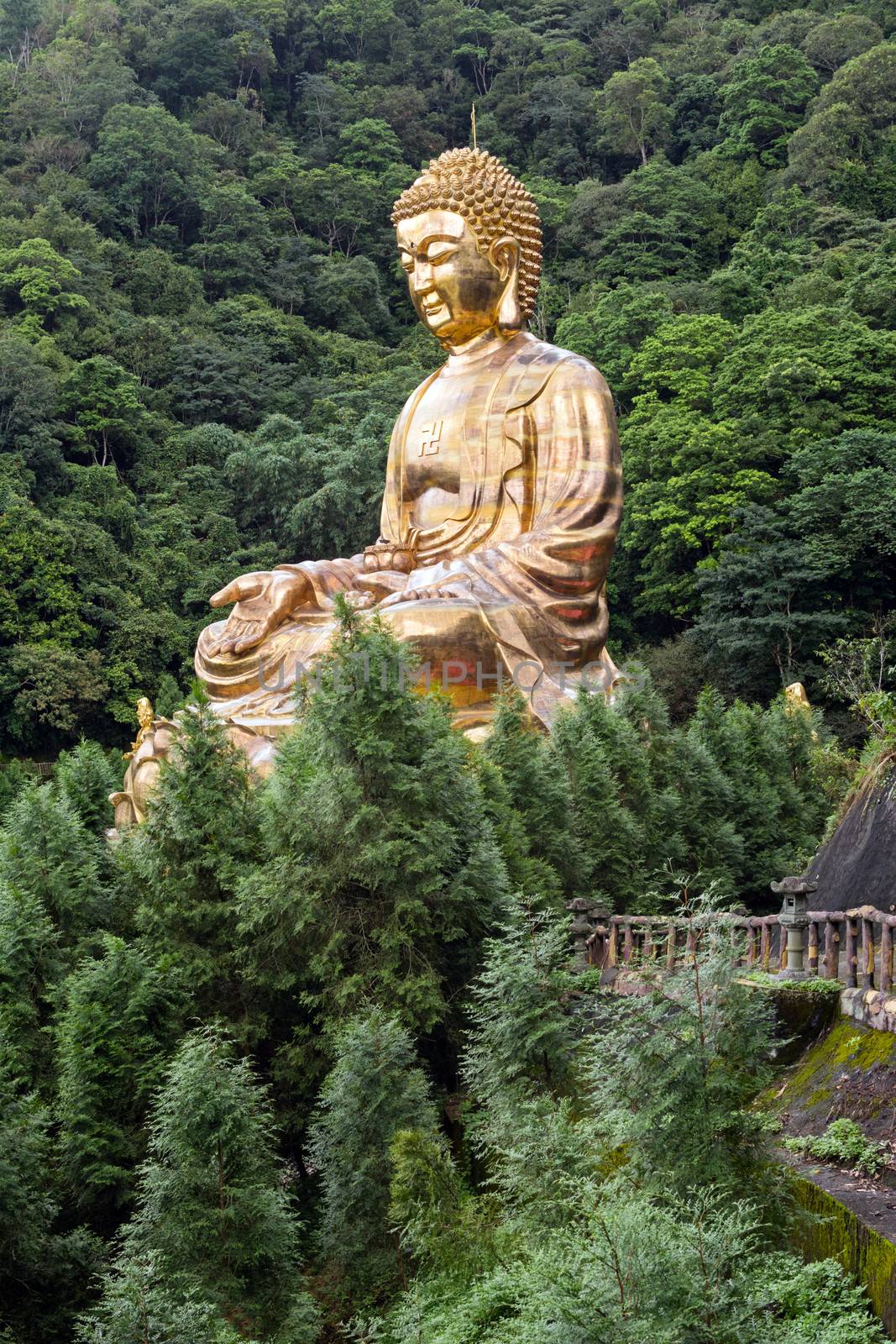 Giant copper buddha statue, shot at Jeng De temple, Puli town, Taiwan, Asia.