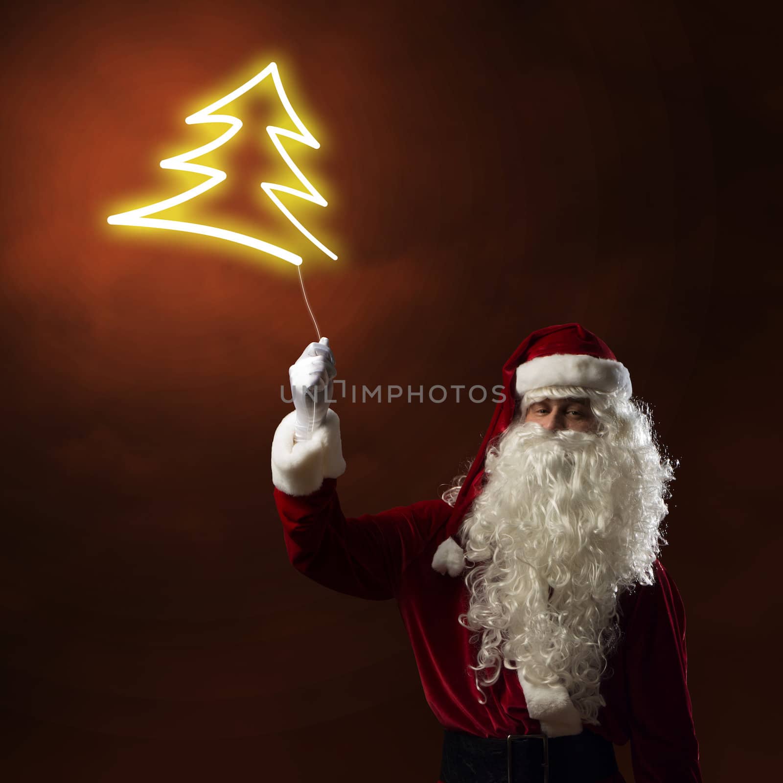 Santa holding a light symbol of Christmas Tree by adam121