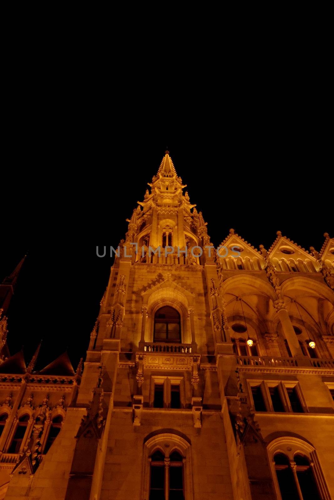 Budapest Parliament building in Hungary at twilight detail