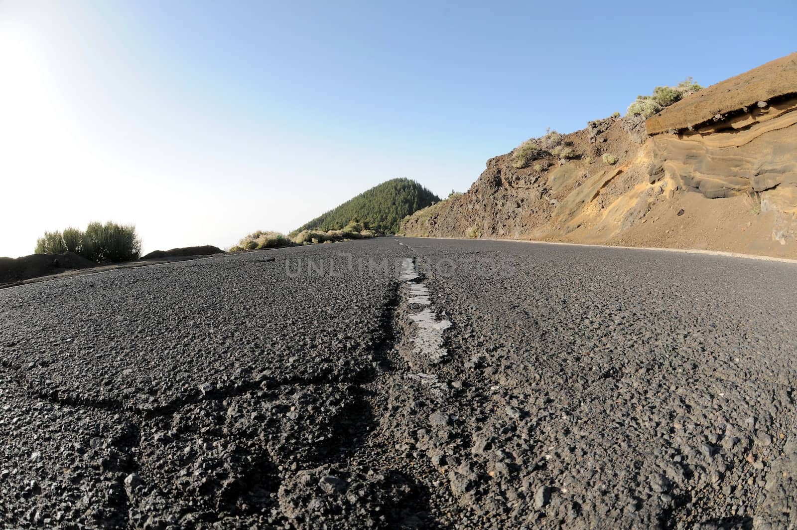 One Lonely Road in the Desert in Tenerife, Spain