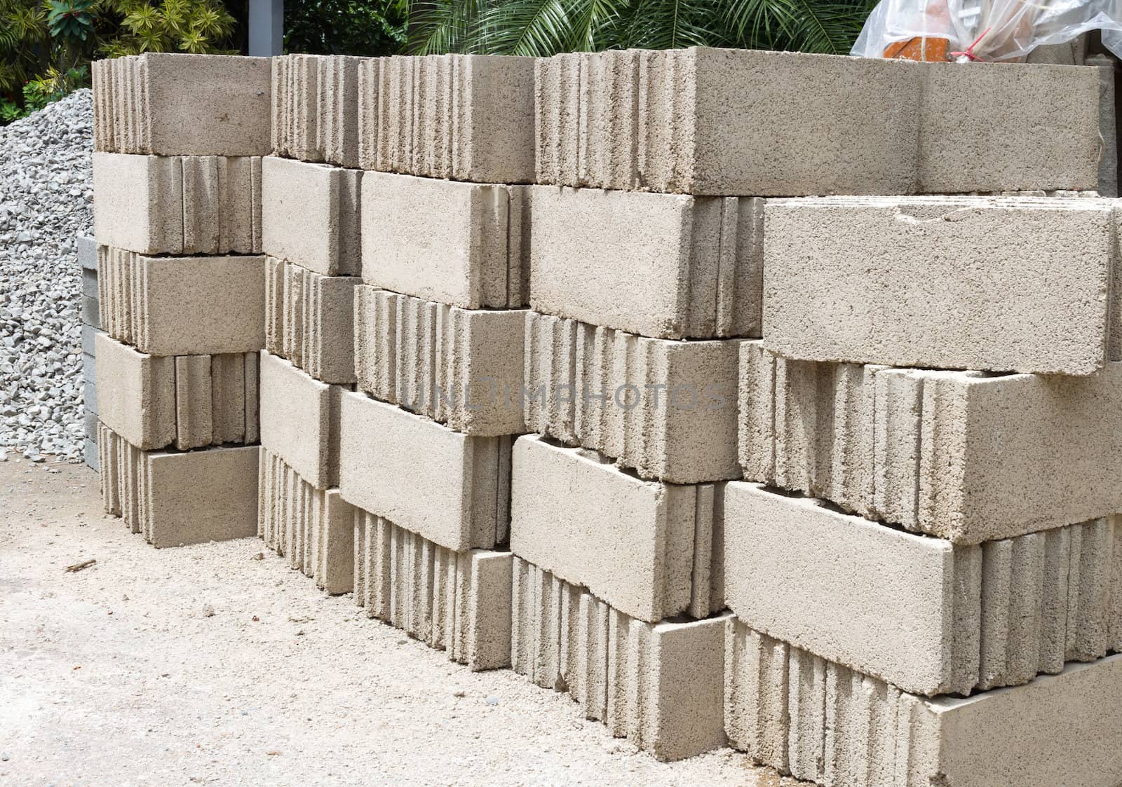 Pile of Concrete Block with rock