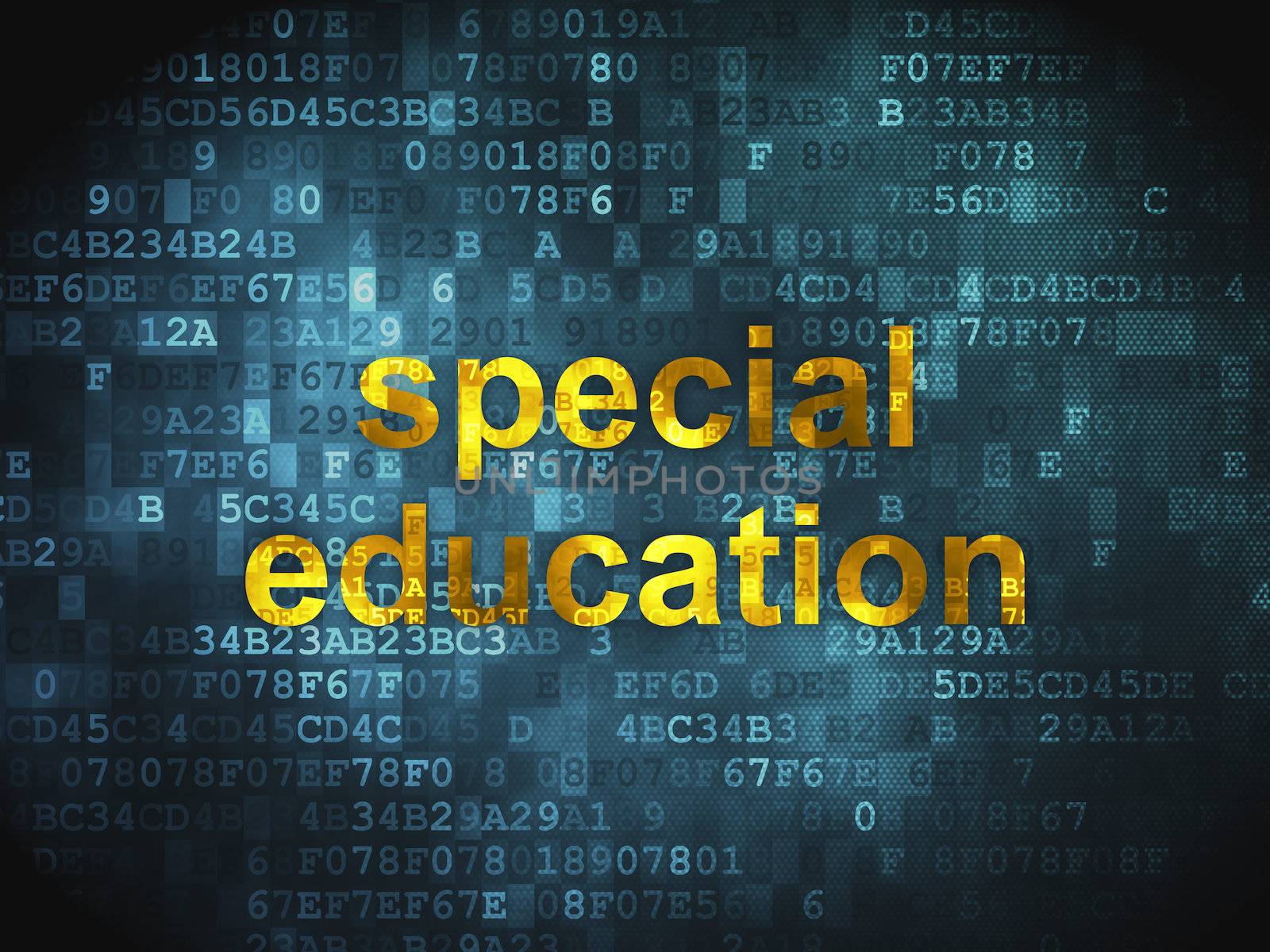Education concept: pixelated words Special Education on digital background, 3d render