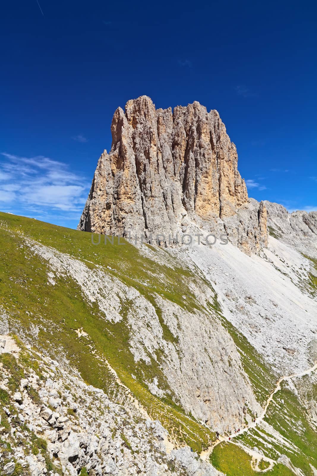 summer landscape of Sforcella mount from Roda di Vael peak, Trentino, Italy