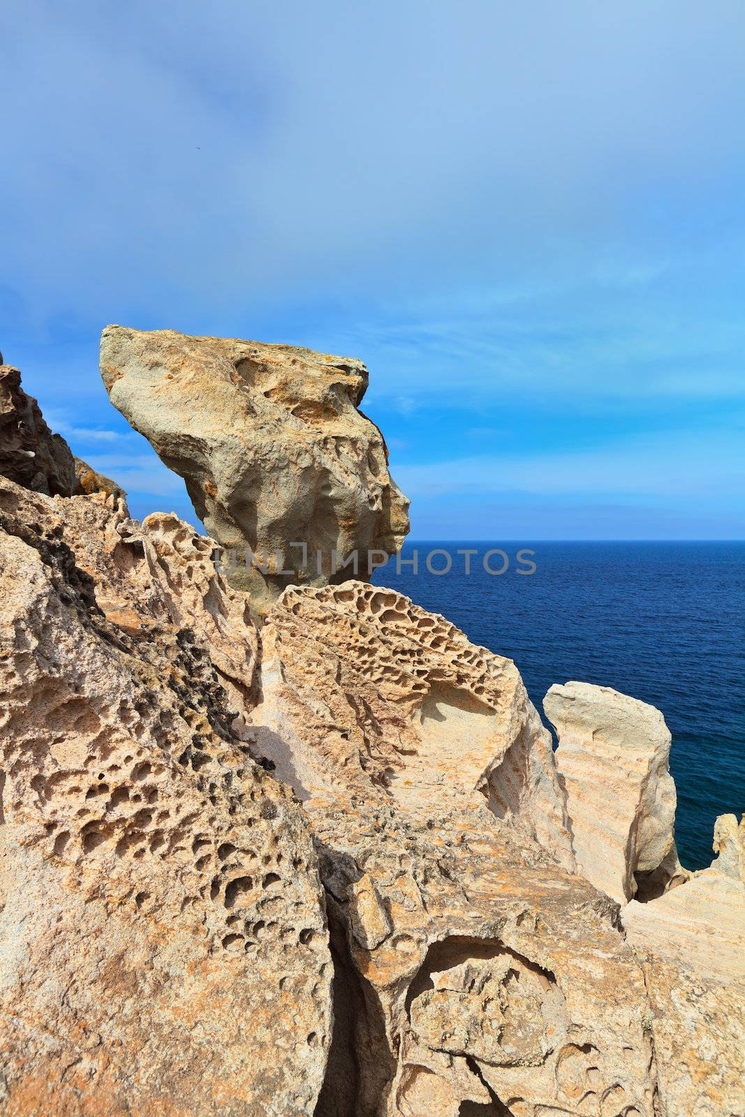 rocks eroded by the wind on the island of San Pietro, Sardinia, Italy