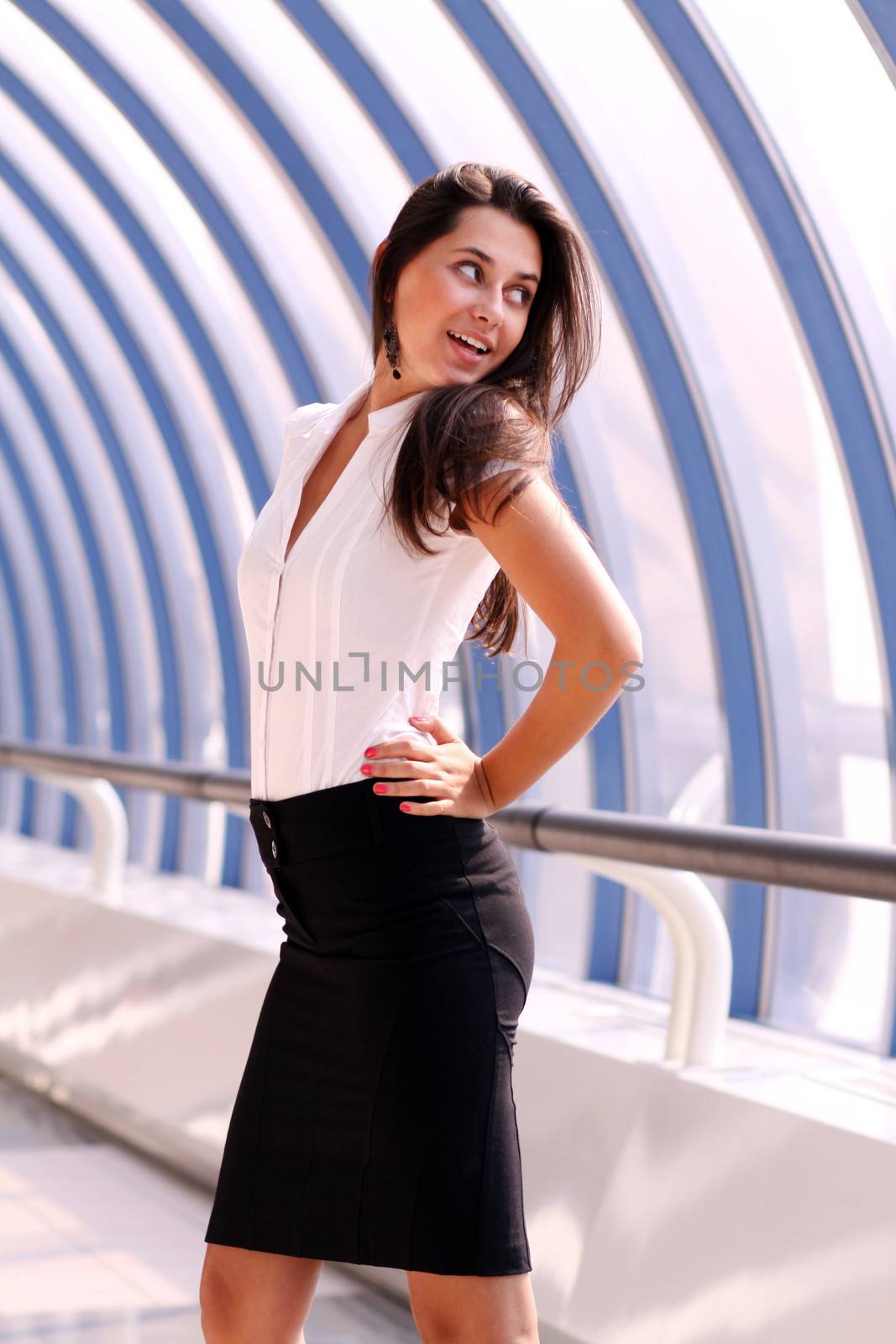 An attractive caucasian businesswoman in the office