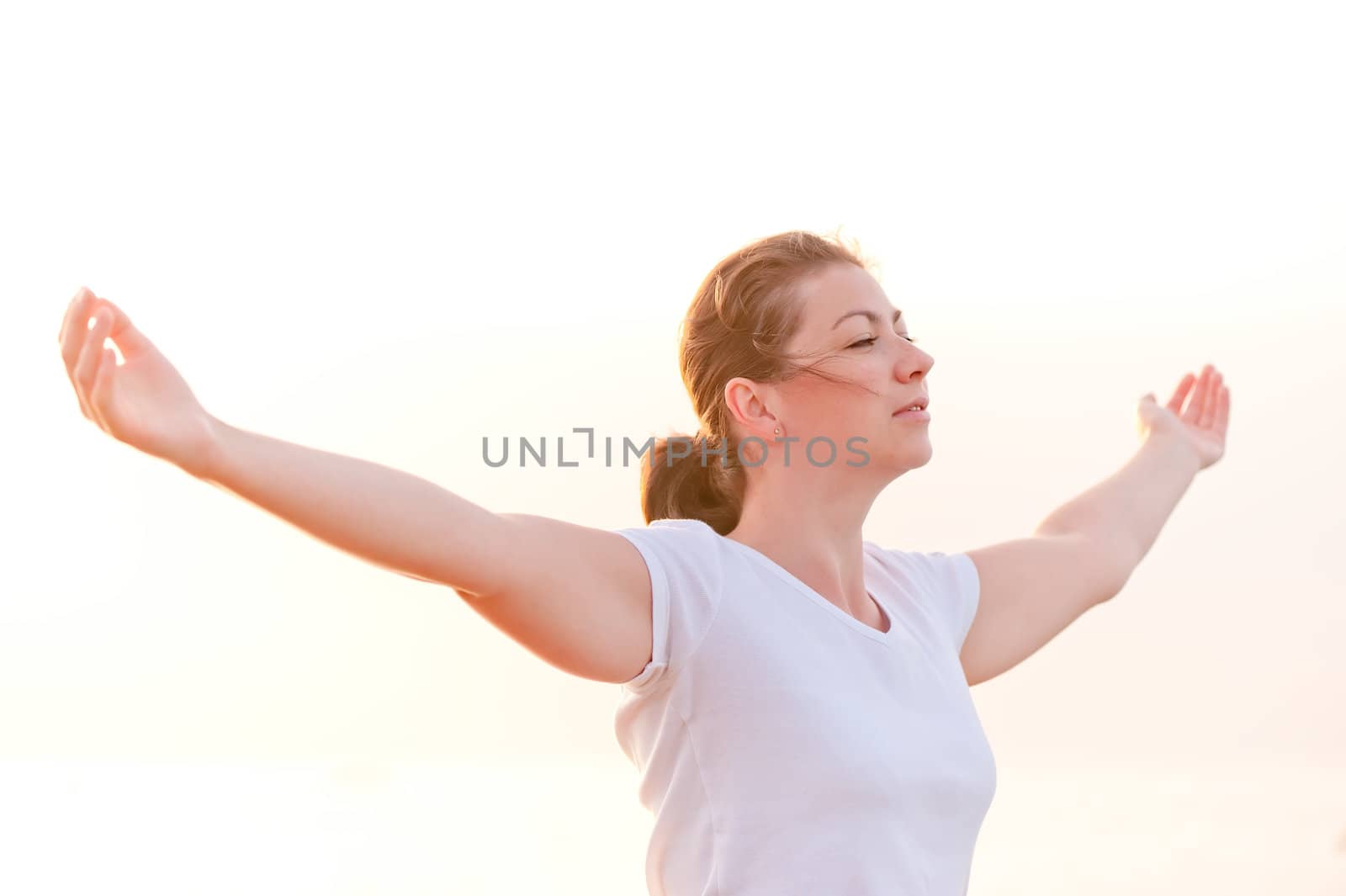 beautiful young girl with outstretched hands free