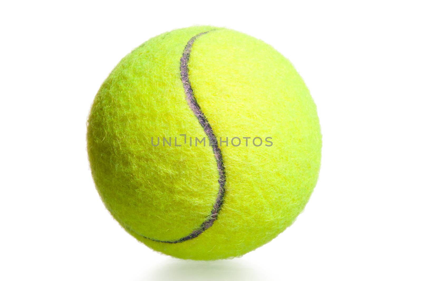 close-up shot yellow tennis ball on a white background by kosmsos111