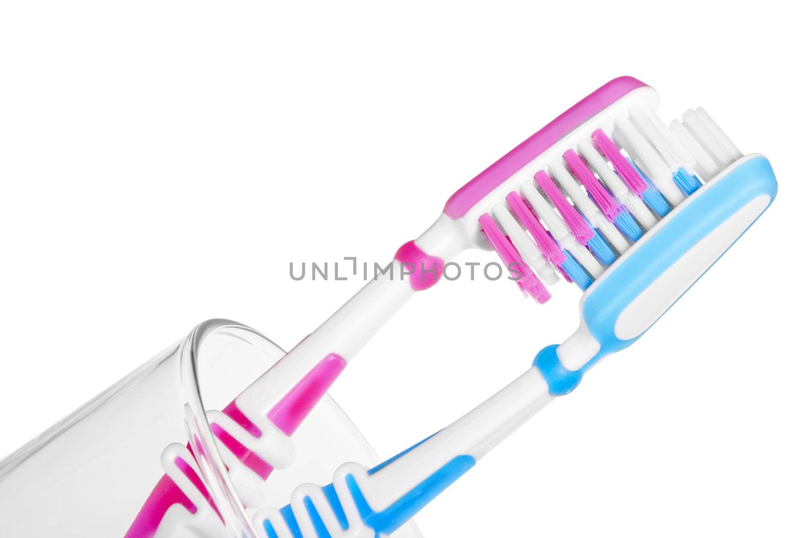 couple kissing toothbrushes in a glass on a white background by kosmsos111