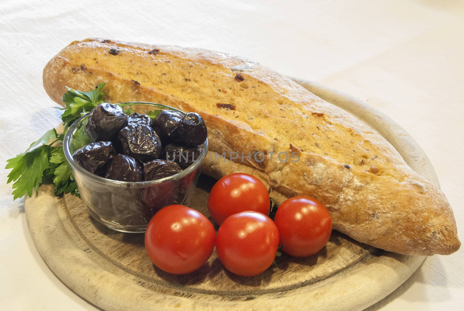Bread with olives and tomatoes by varbenov
