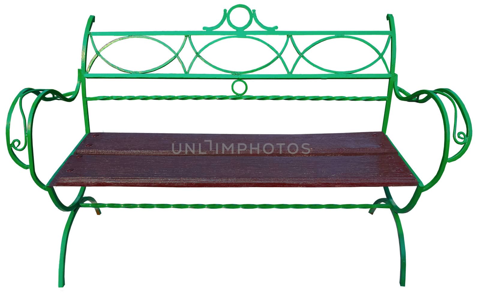 stylish wooden and cast-iron bench isolated over a white background by sutipp11
