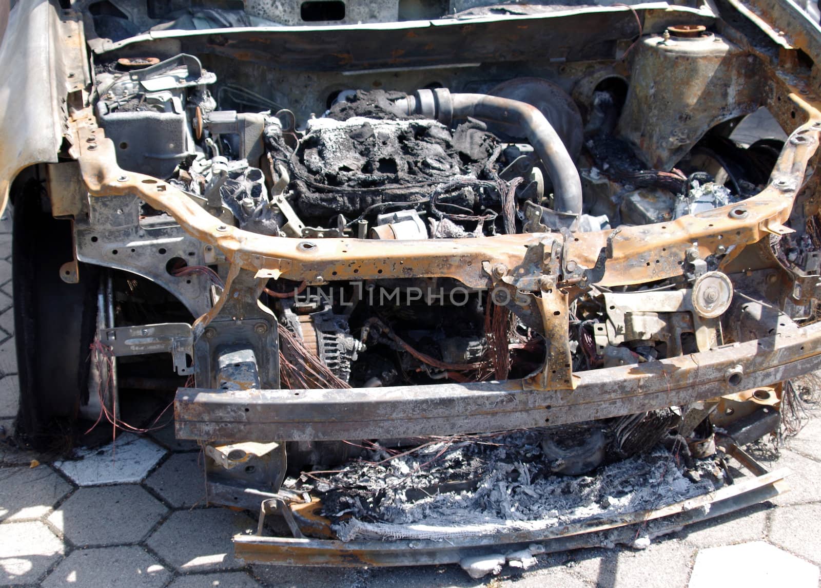 by fire destroyed Car