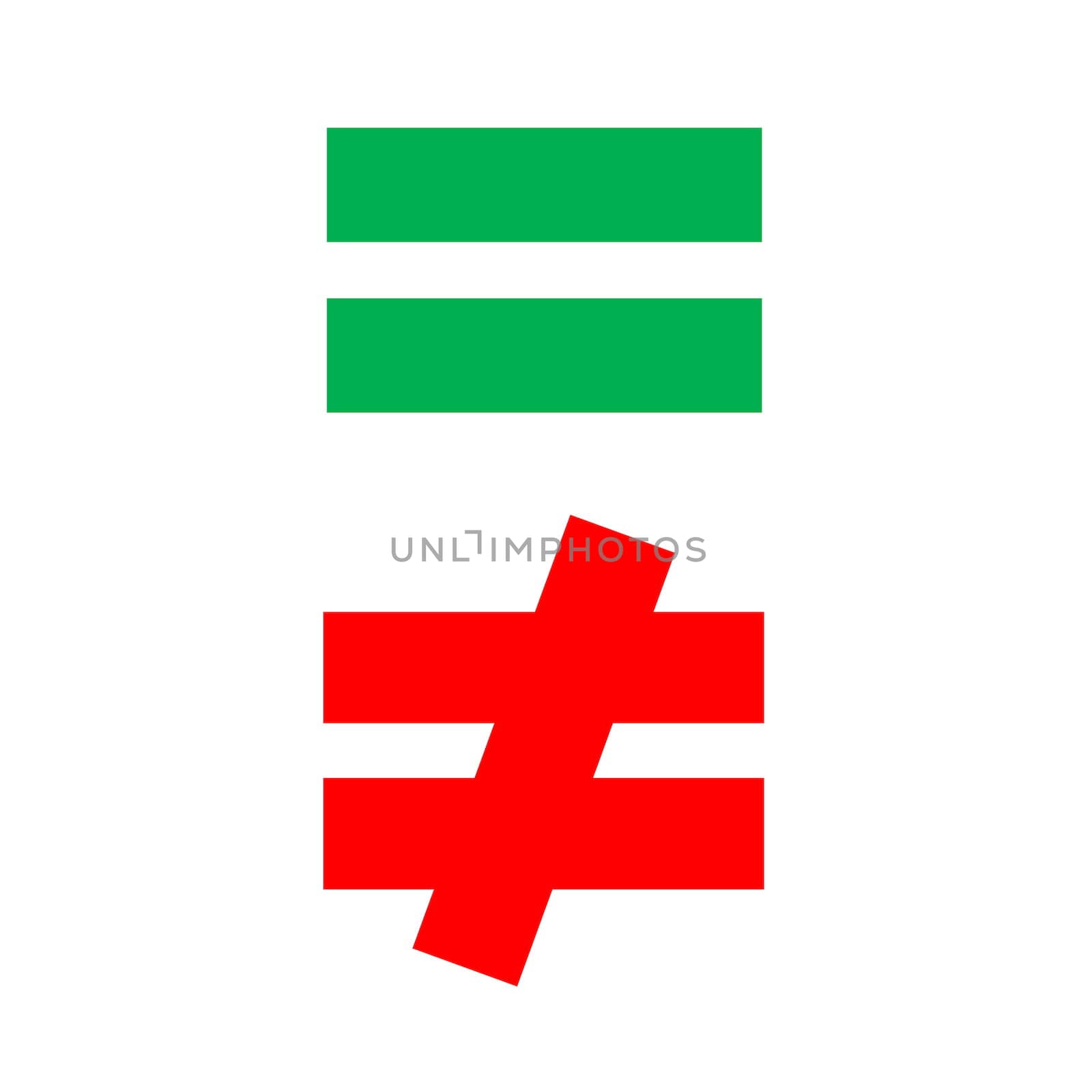 mathematical equal and difference green red