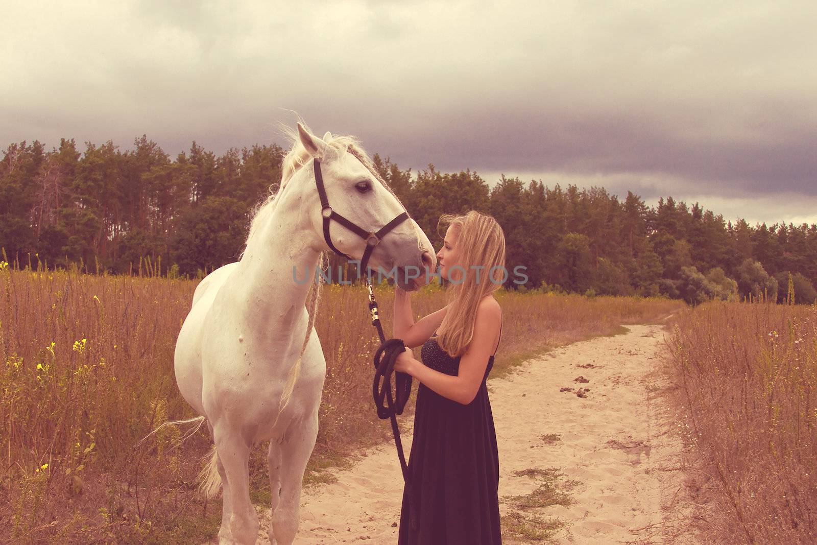 beautiful young woman with a  horse by victosha