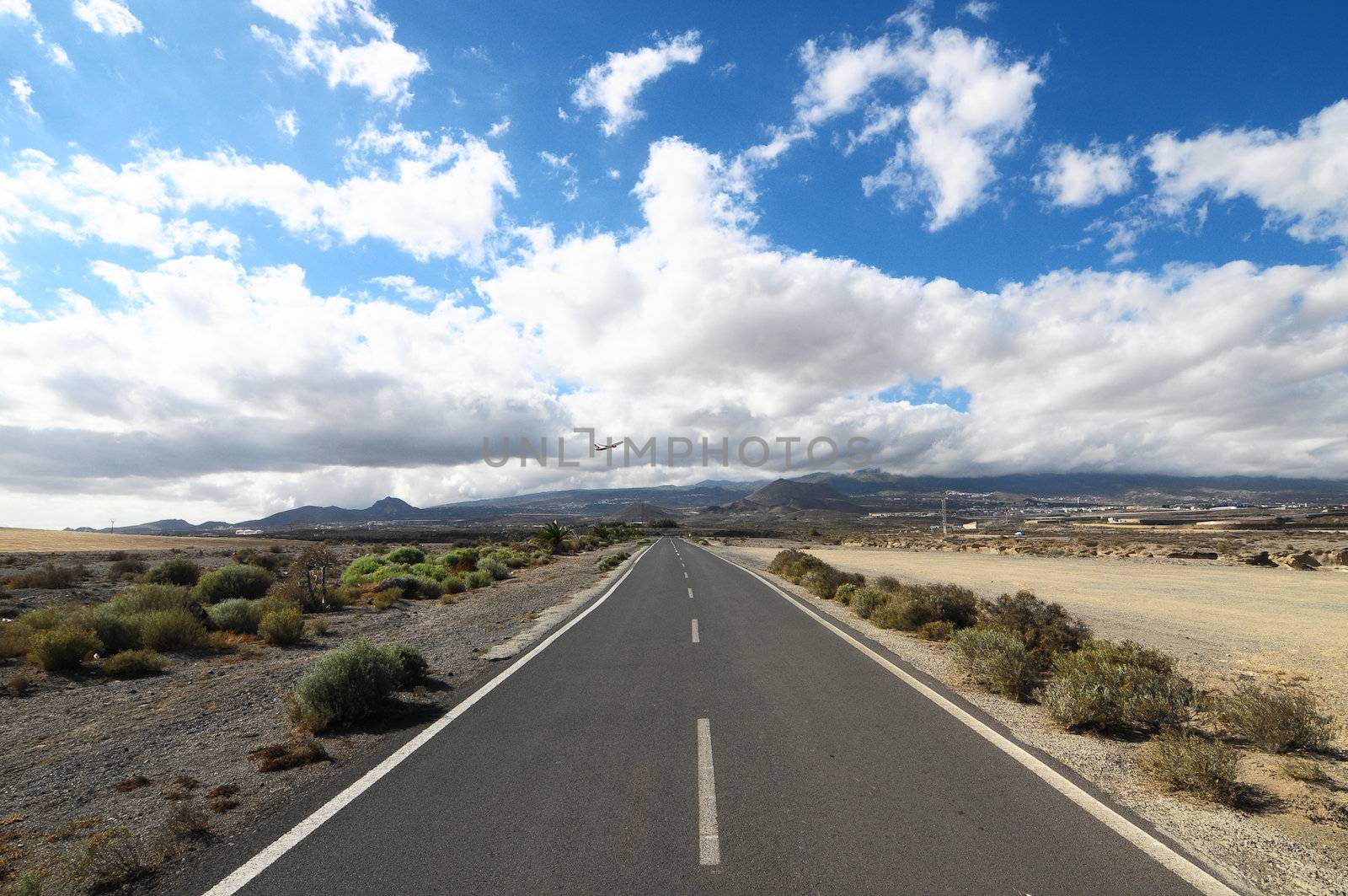 Lonely Road in the Desert in Tenerife Canary Islands