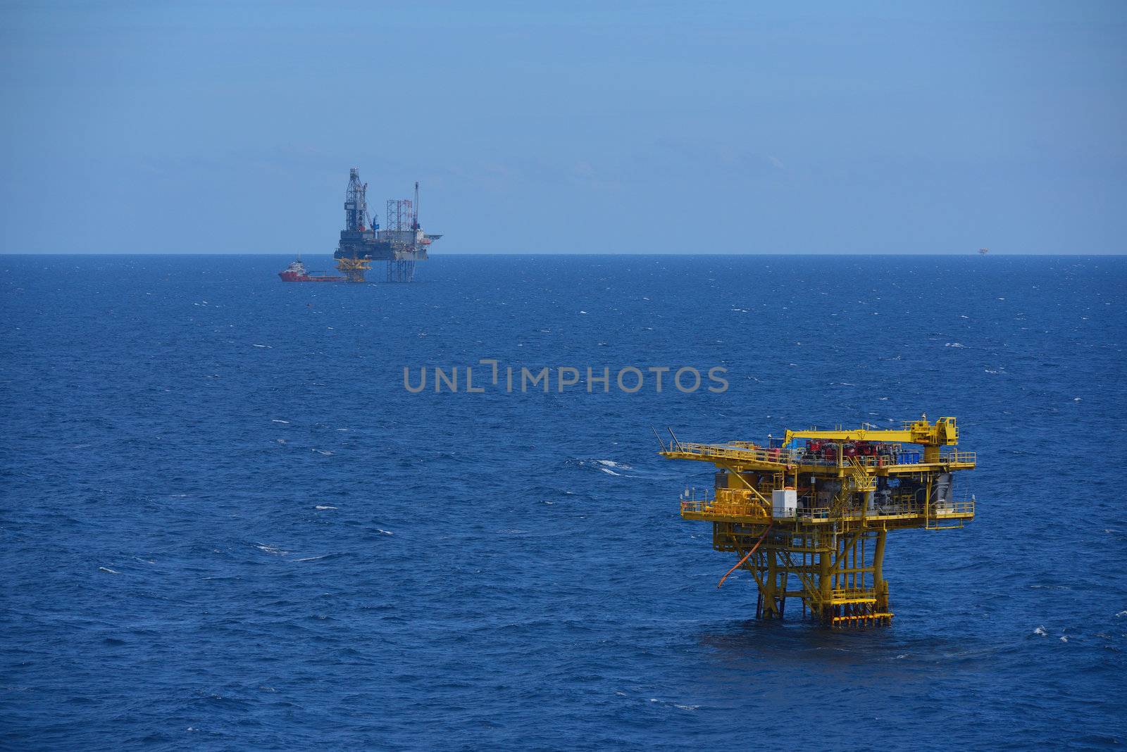 The offshore oil rig and remote platform in the gulf of Thailand.