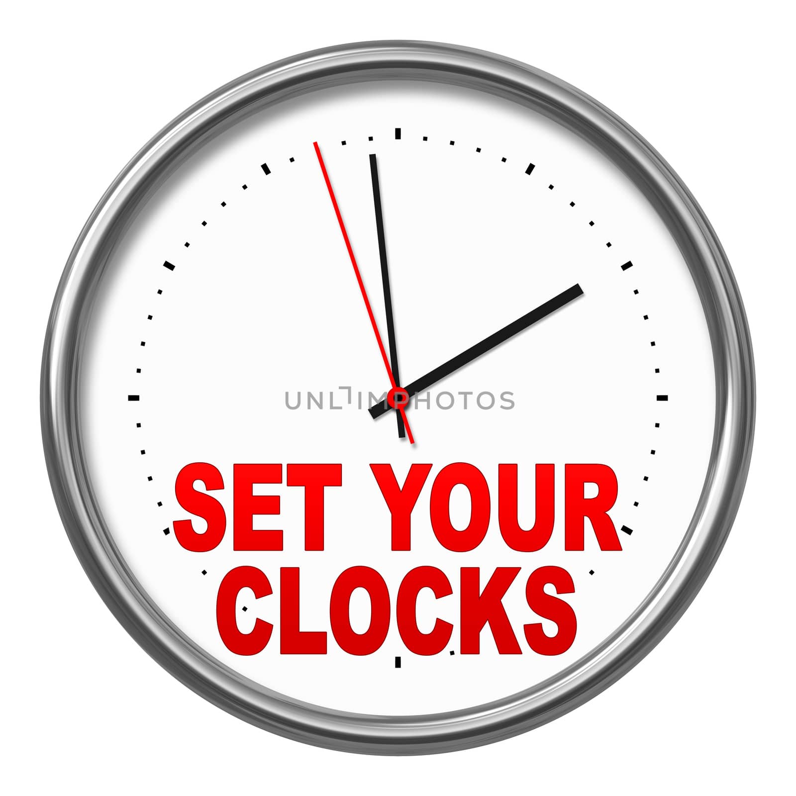 An image of a clock with the text "set your clocks"