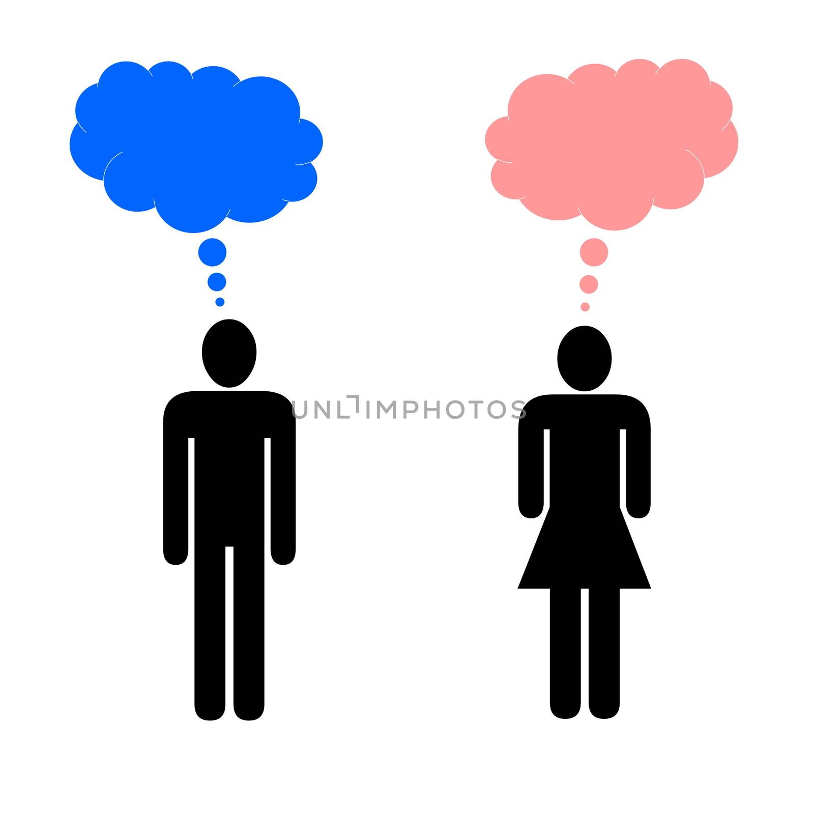 Black symbol of man and woman thinking in white background