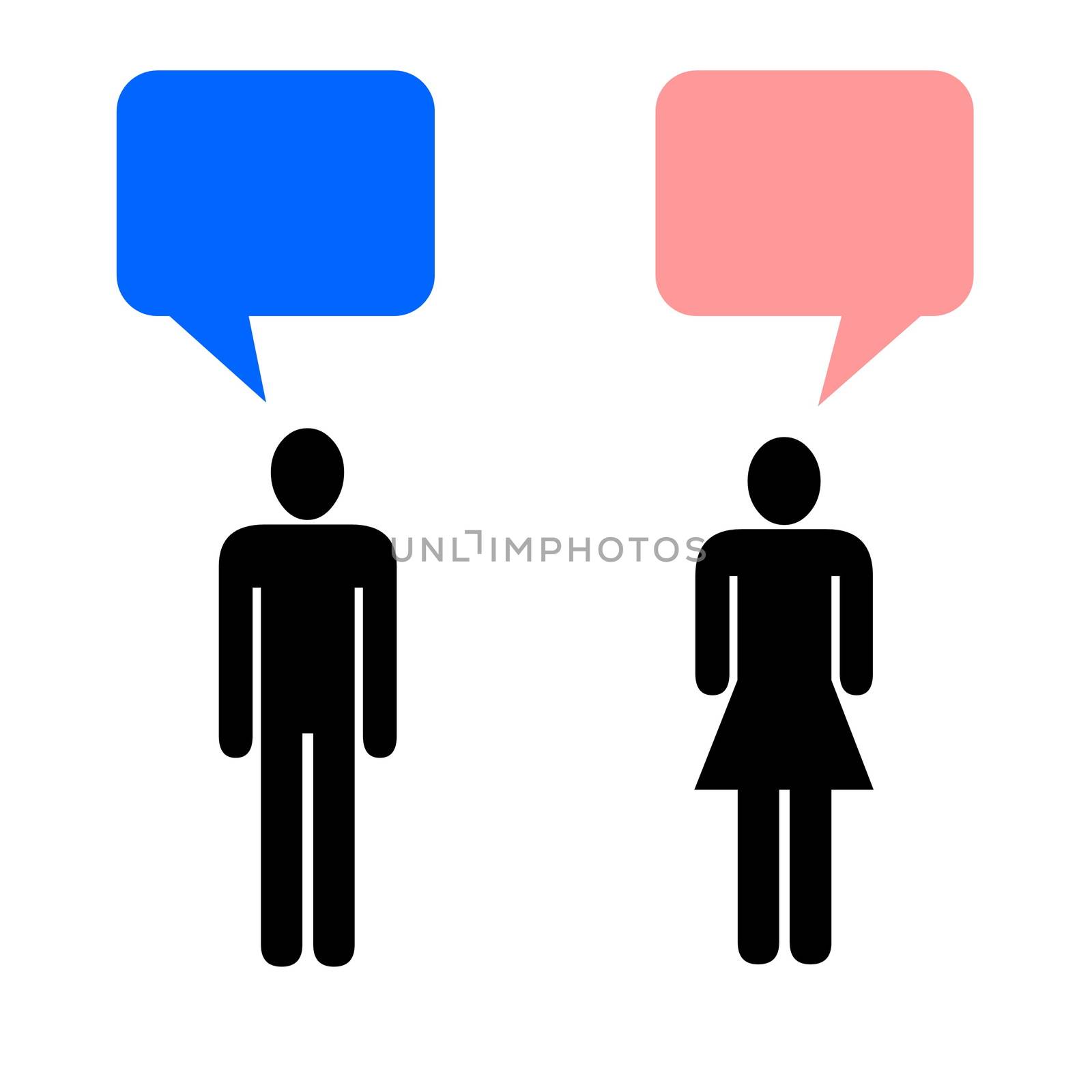 Black symbol of man and woman talking in white background