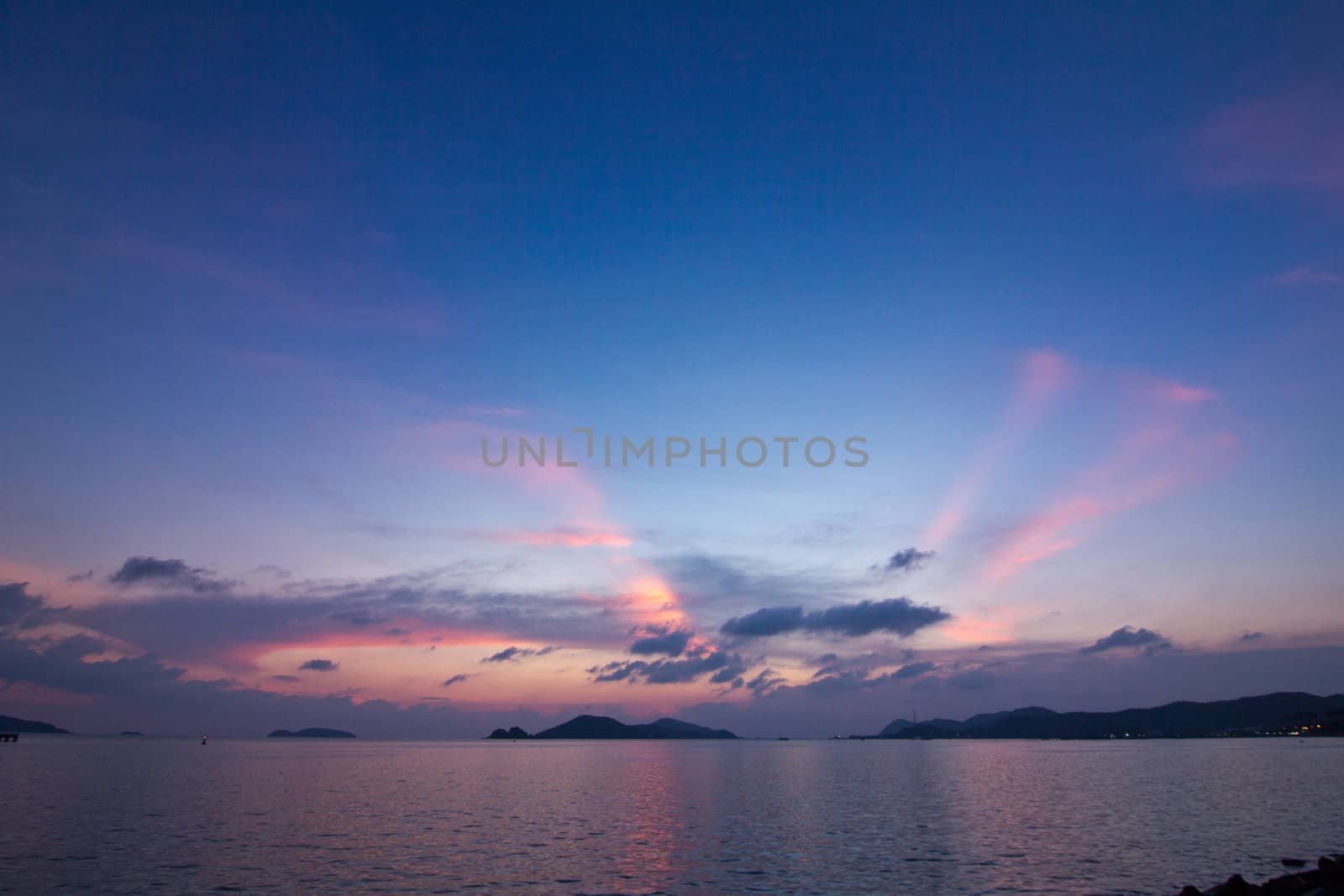 Sunset with blue sky landscape for background
