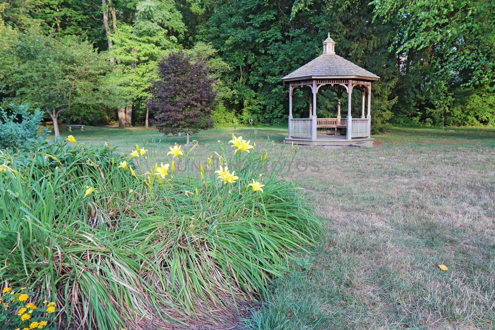 Flowers and gazebo on a college campus in Indiana by sgoodwin4813