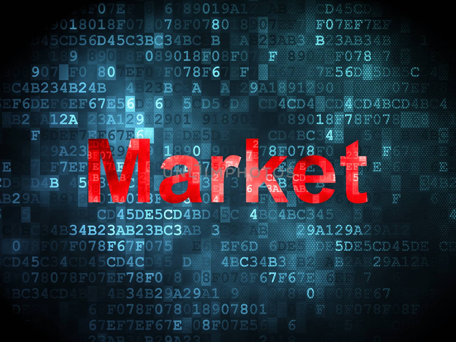 Business concept: pixelated words Market on digital background, 3d render