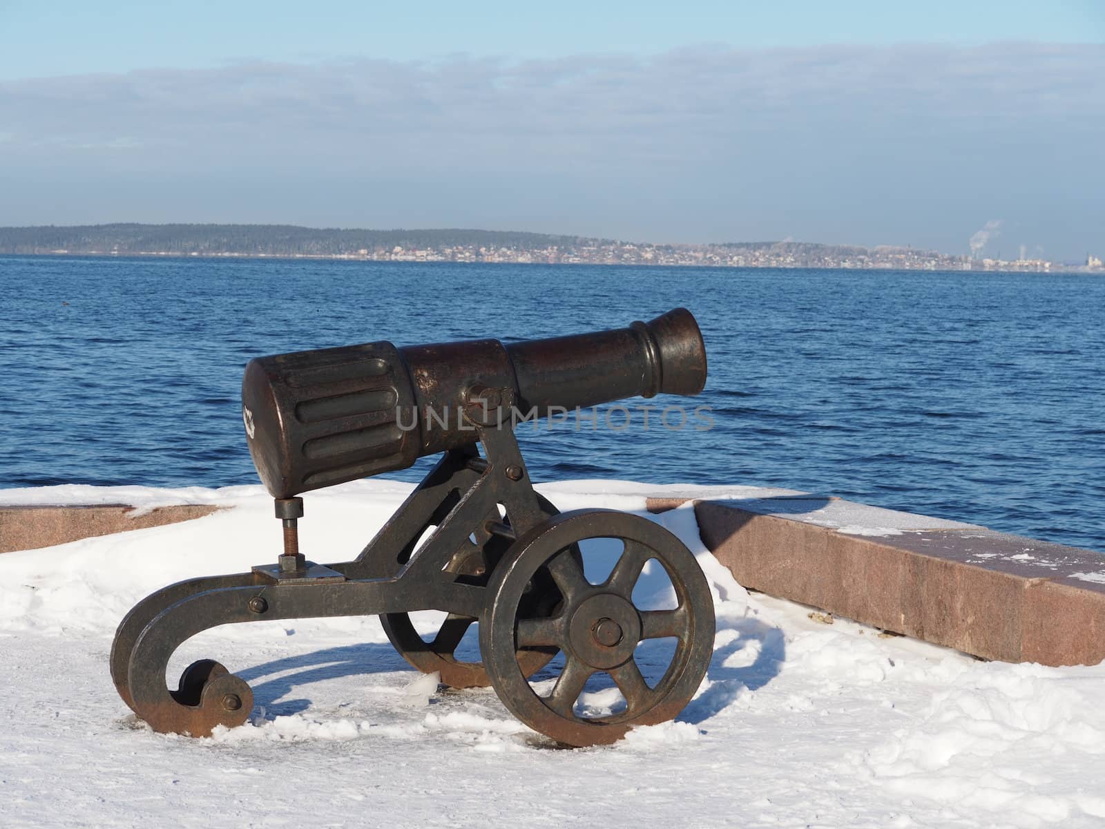 Gun on quay of Onega in Petrozavodsk, Russia 