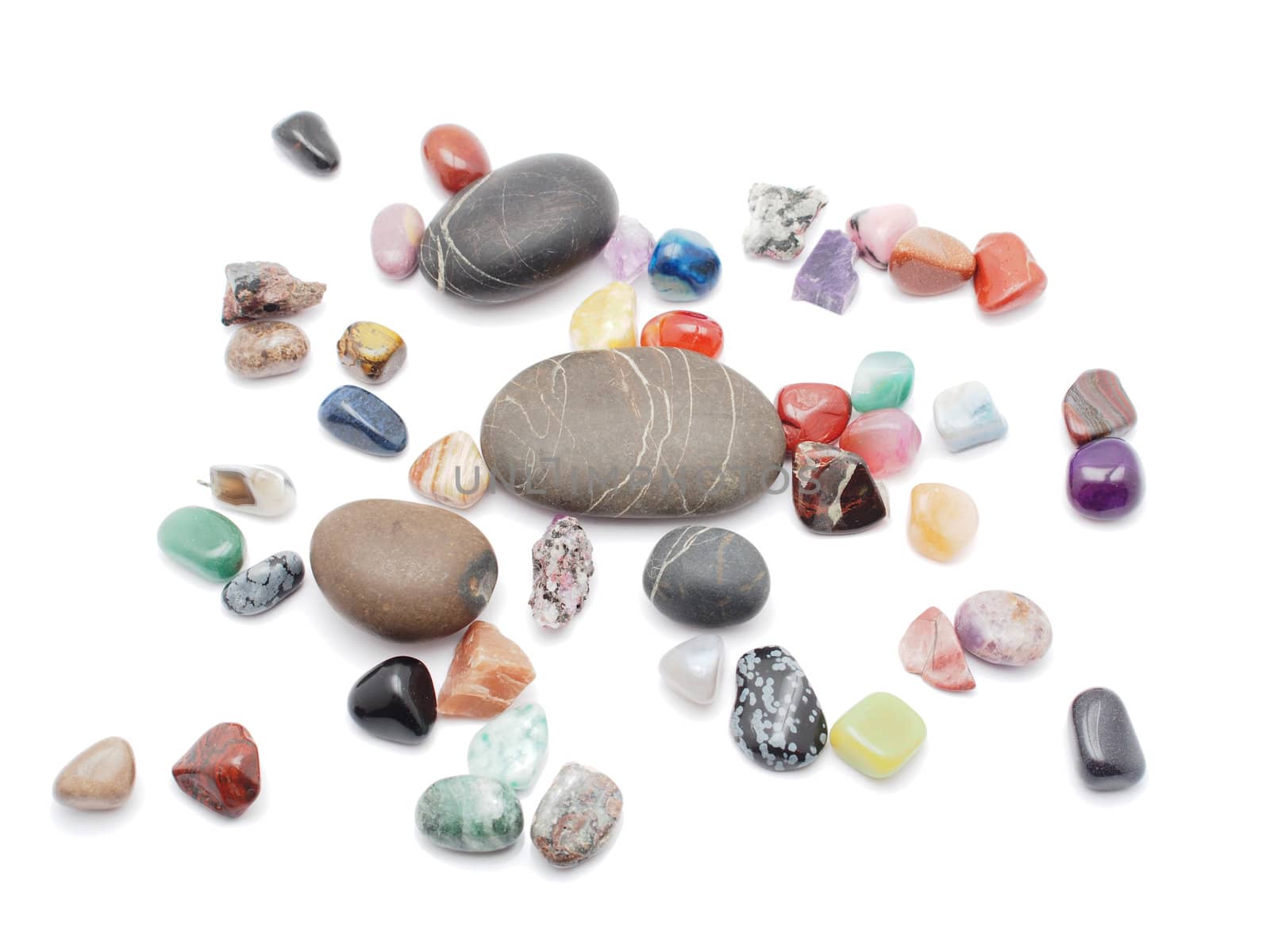 minerals and pebble on a white background 