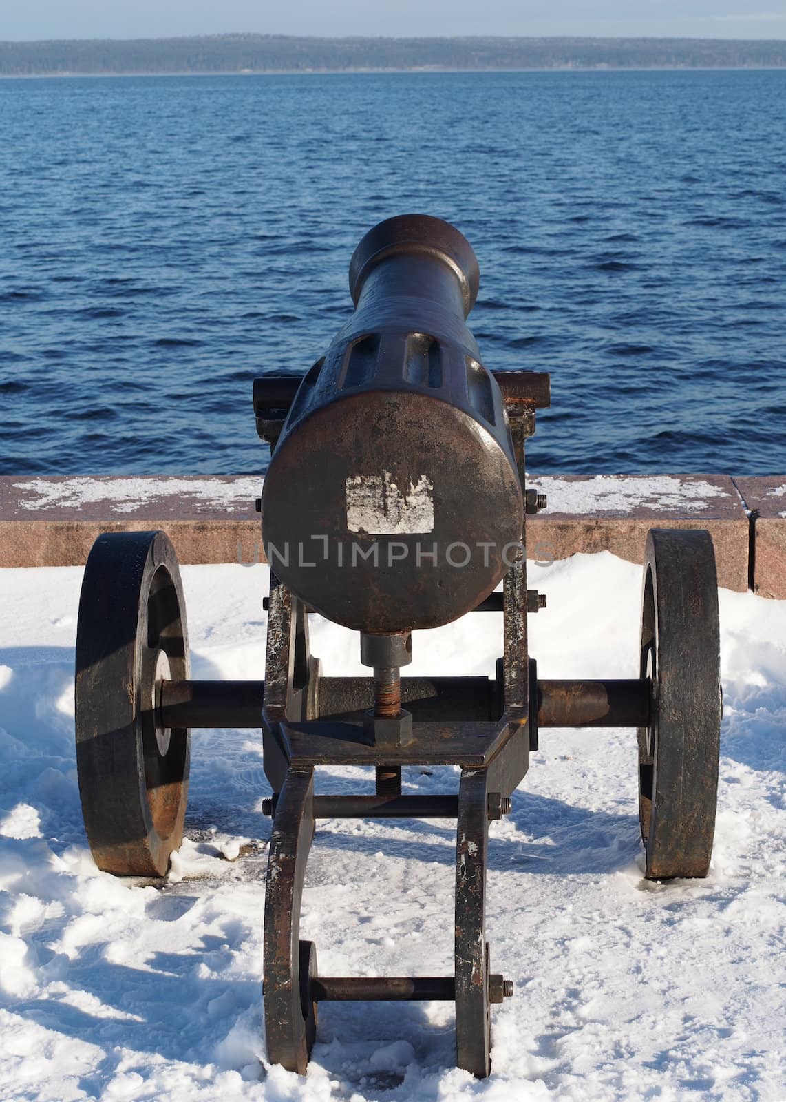 Gun on quay of Onega in Petrozavodsk, Russia 