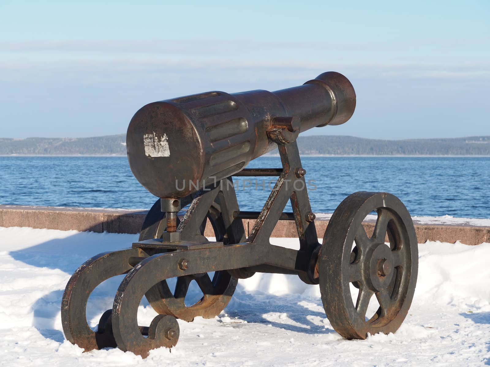Gun on quay of Onega in Petrozavodsk, Russia 