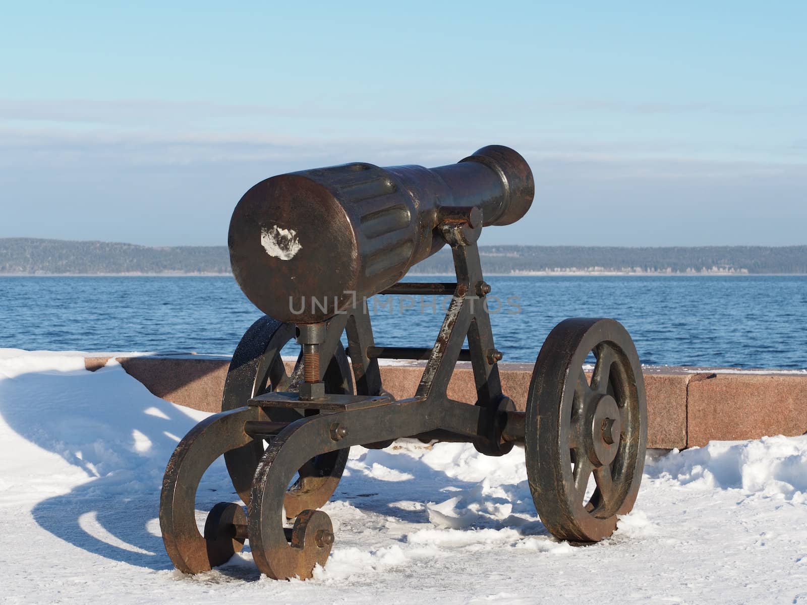 Gun on quay of Onega in Petrozavodsk, Russia 