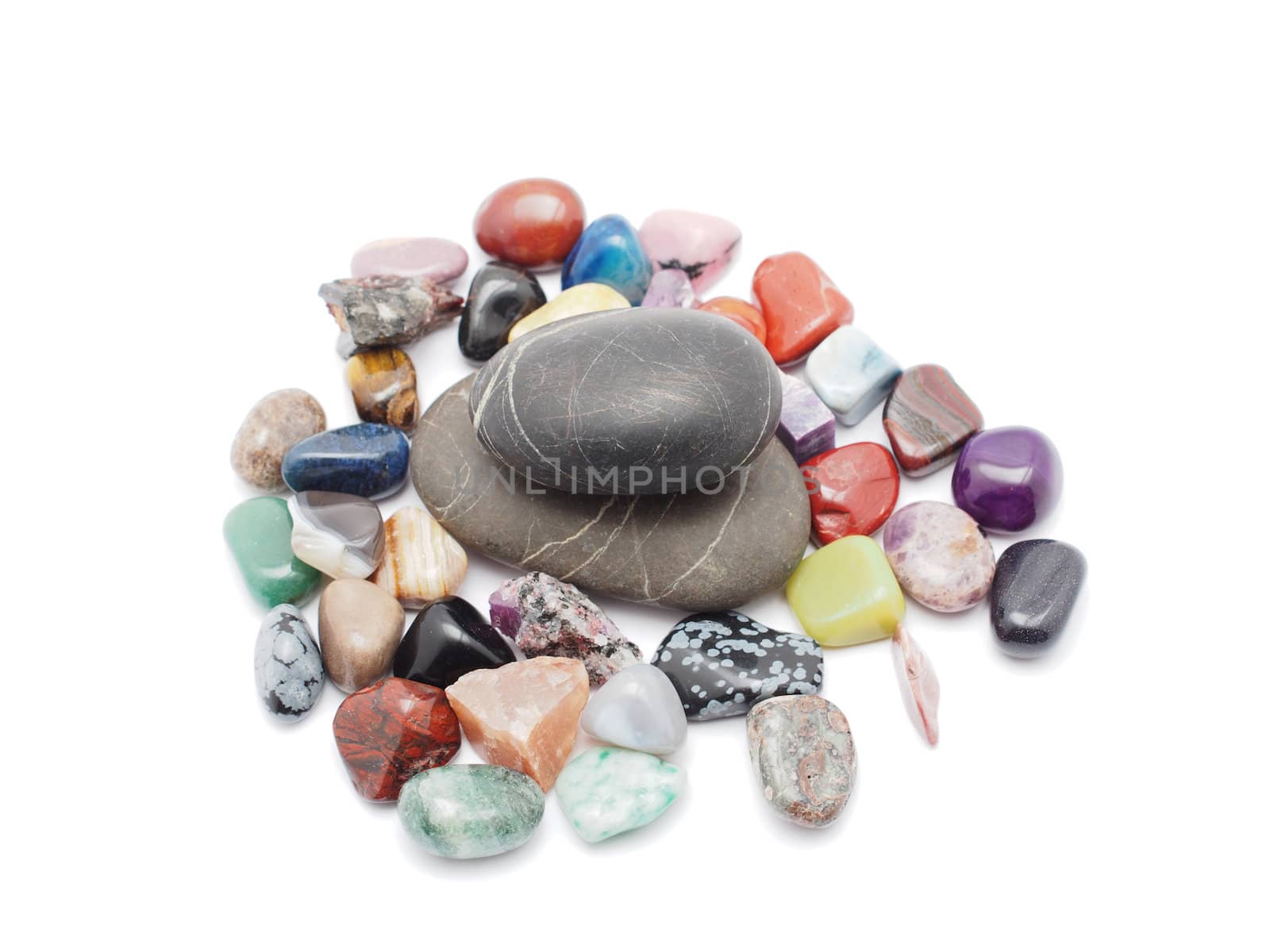 minerals and pebble on a white background 