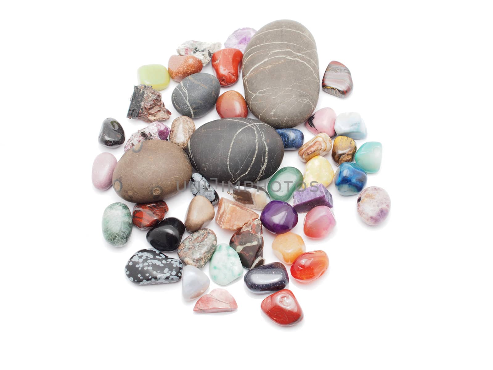 minerals and pebble on a white background 