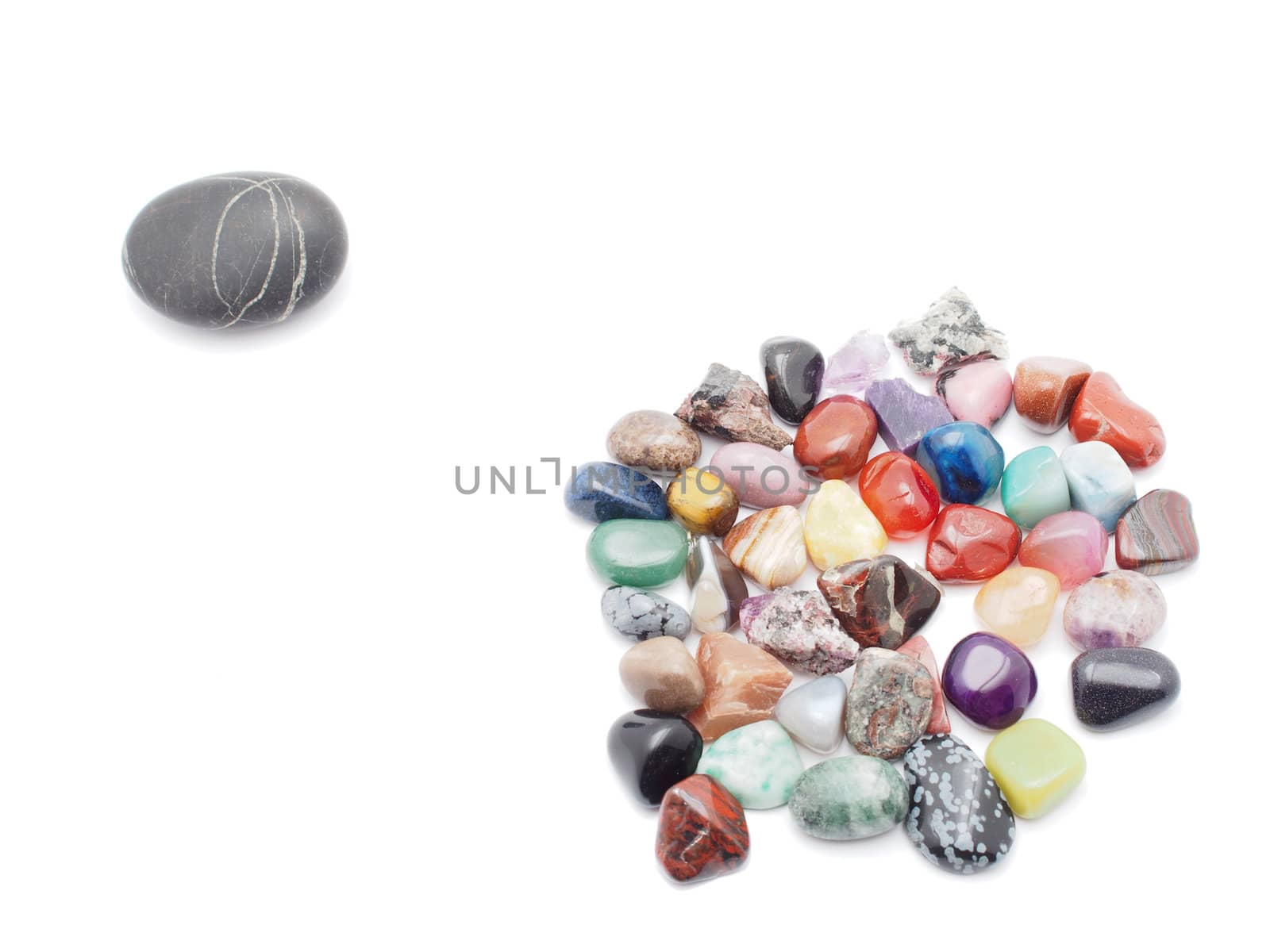 minerals and pebble on a white background 