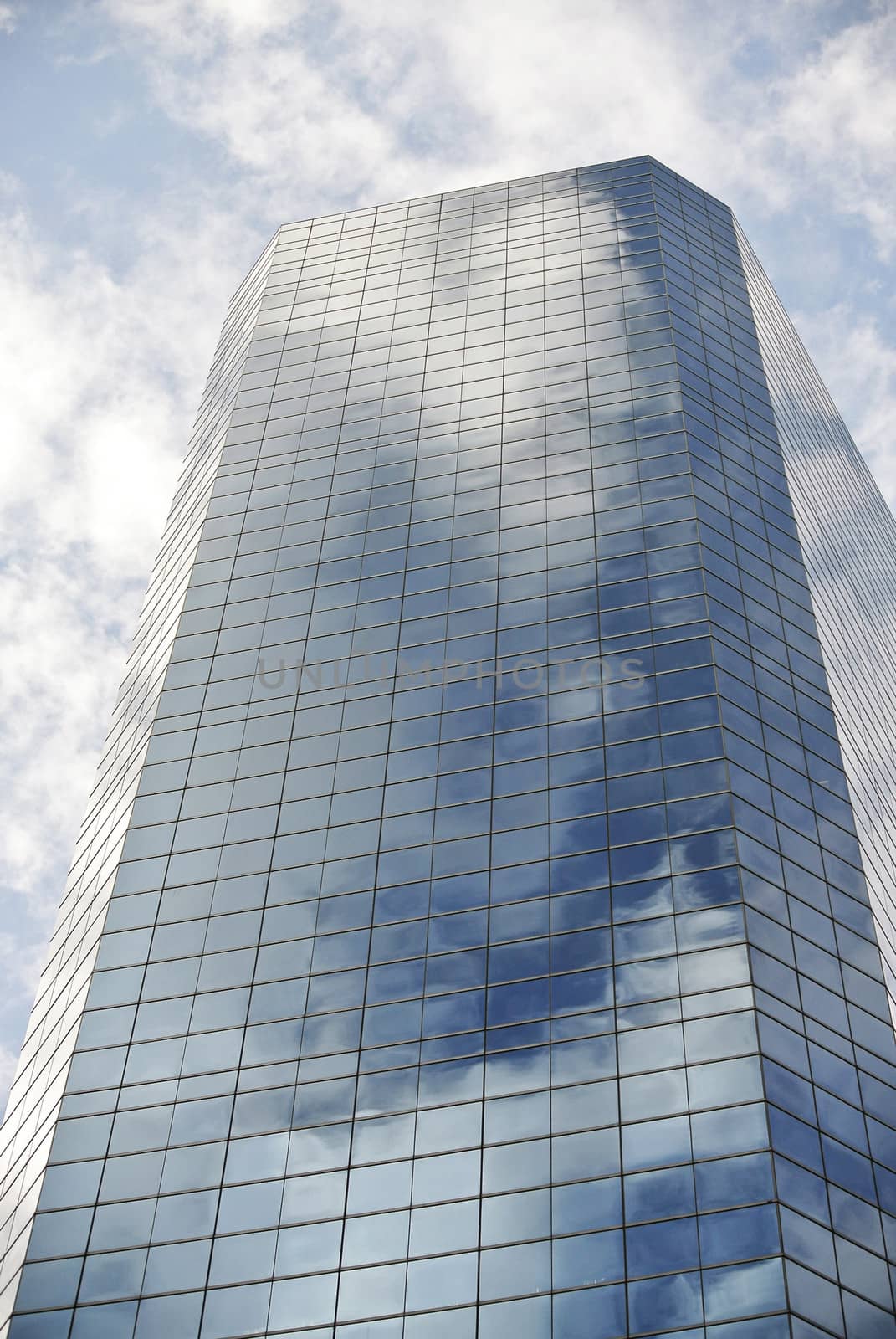 Glassy skyscraper architecture.