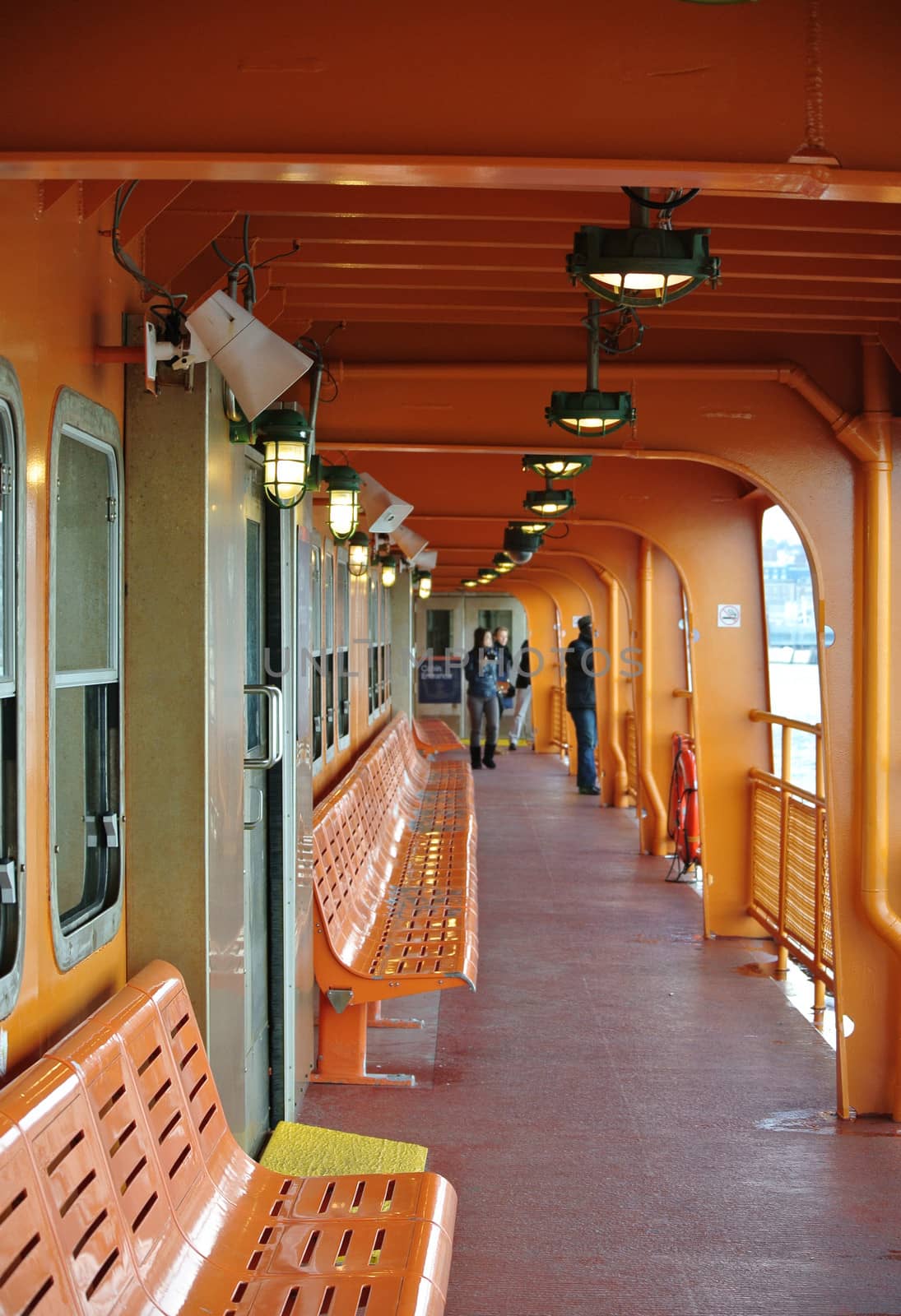 Orange deck on a ferry